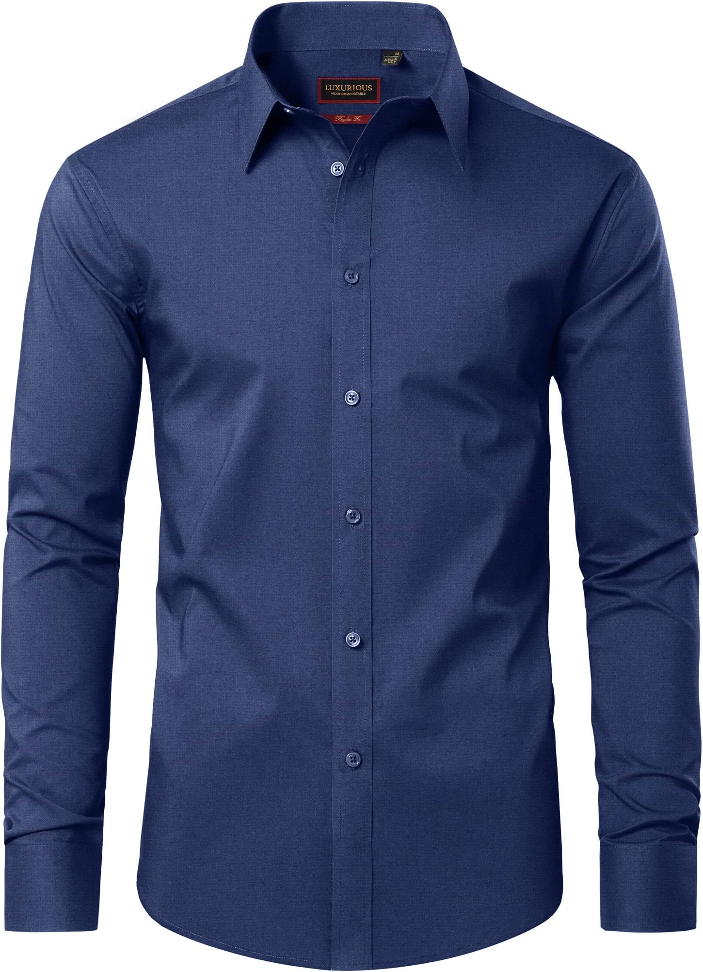 Lion Nardo Mens Dress Shirts Long Sleeve Dress Shirts for Men Regular Fit Button Down Shirts Wrinkle Free Dress Shirts, Navy, Large