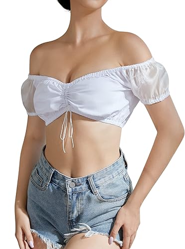 KOJOOIN Disfraz de Oktoberfest bávaro para mujer, blusa tradicional de tirolesa, blusa de jardín de cerveza, disfraz de niña de cerveza