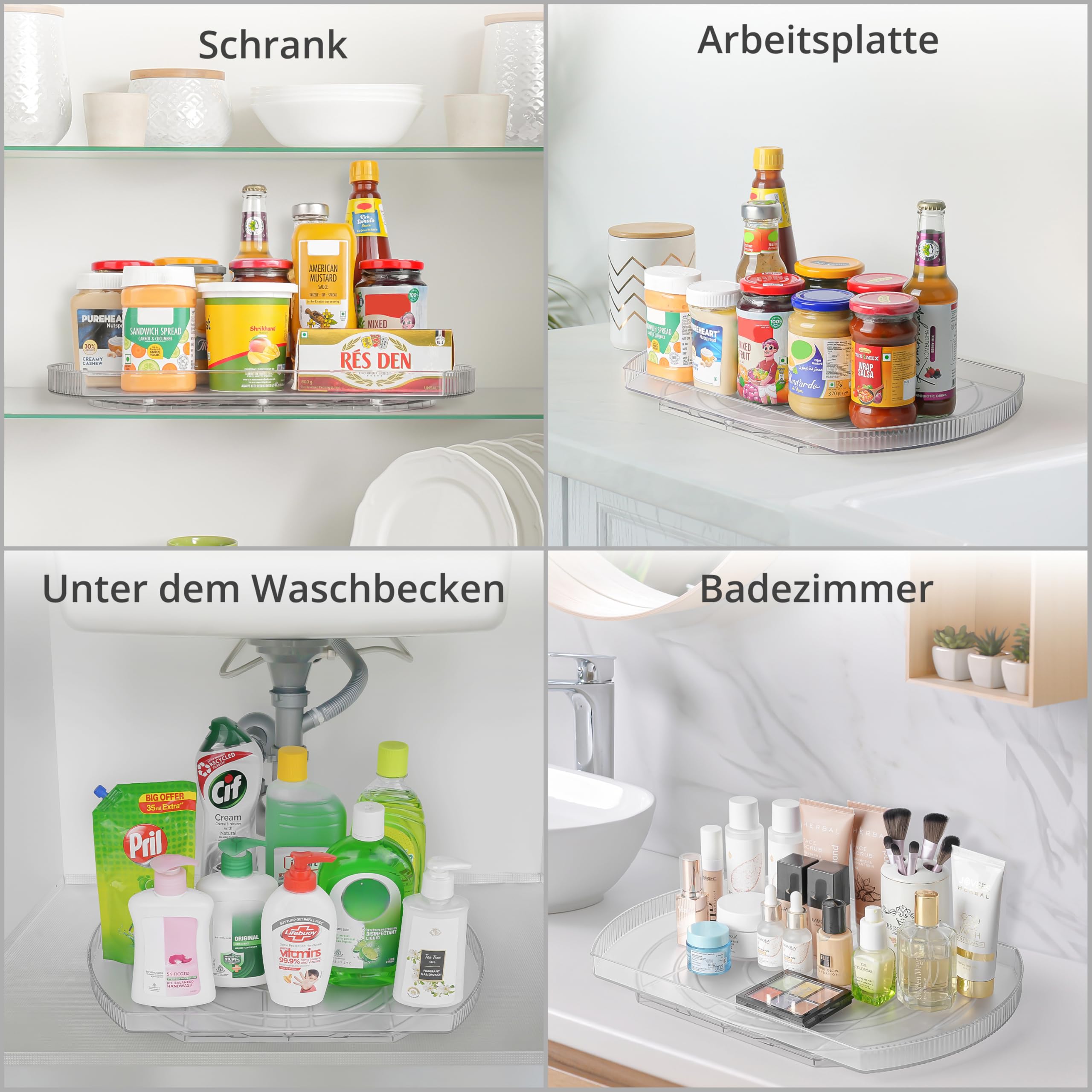 Winter Shore Rechteckiger Drehteller Kühlschrank - Rechteckiger Organizer Drehbar & Verschiebbar - Lazy Susan Drehteller für Kühlschrank, Küche, Vorratsschränke, Arbeitsplatte - 42 x 28 x 3,5 cm
