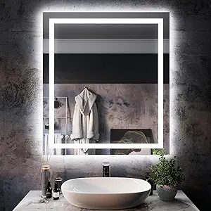 ISKM 32''x36'' LED Mirror for Bathroom Lighted Vanity Mirror for Wall Front Lights + Backlit LED Bathroom Mirror Anti-Fog Tempered Glass ETL Listed
