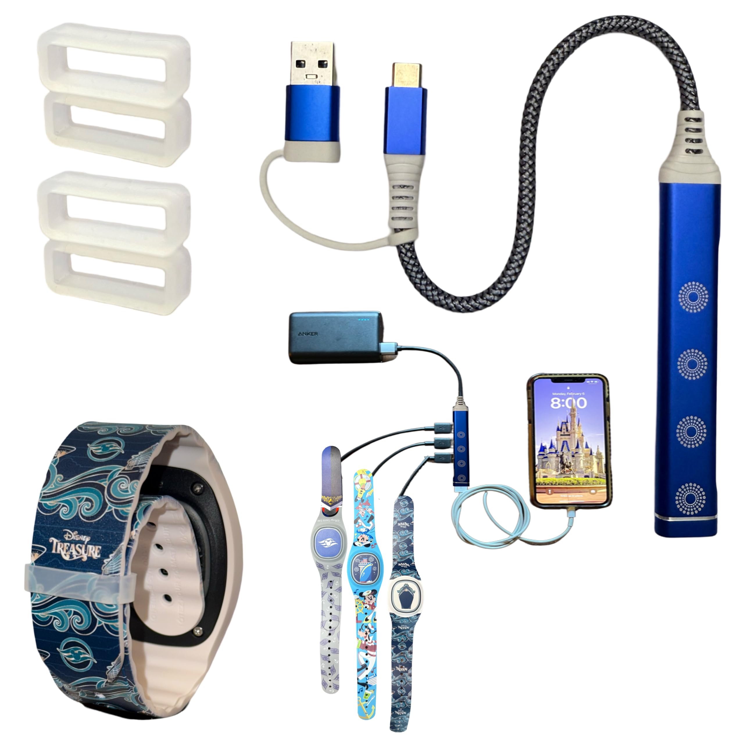 MultiCharger for MagicBand+, MagicBand +, Magic Band Compatible with FuelRod & Other External Battery. Disneyland Accessories for Trip to Disney World Cruise (USB-A & USB-C, 1-Pack)