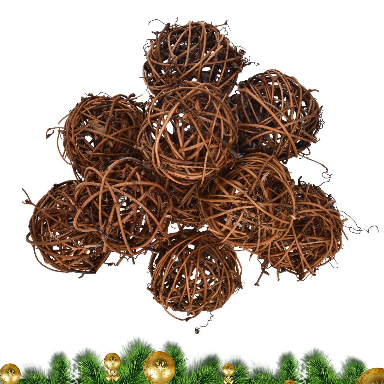 sourcing map 12 palline decorative in rattan di vimini, 5 cm, per riempire vasi, matrimoni, giardini, feste in corridoio, colore oro