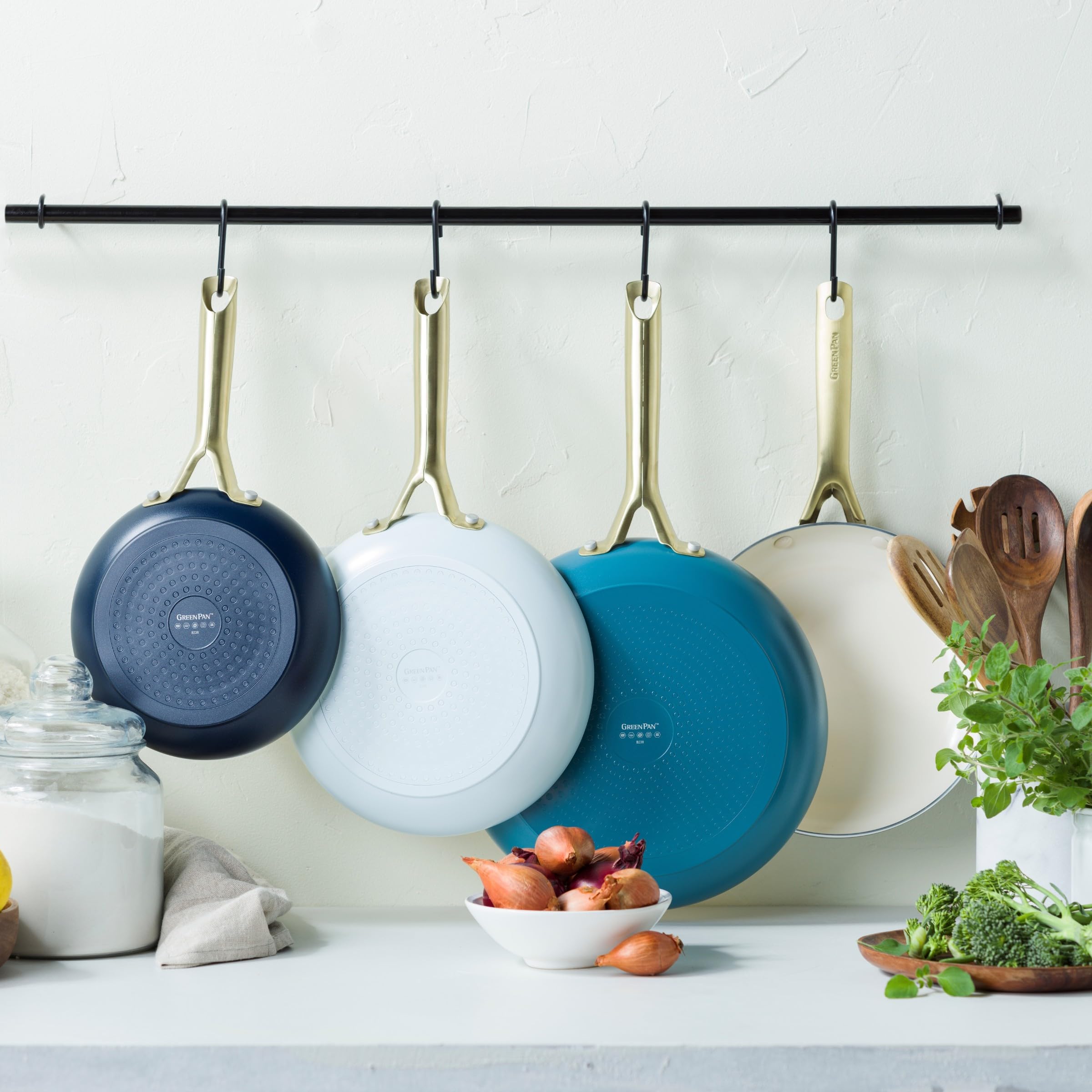 GreenPan Shades Set 3 Padelle Ceramica Antiaderente, Ø 20/24/28 cm, Senza PFAS, Alluminio Riciclato, Compatibile Induzione, Adatte al Forno 220 °C, Lavastoviglie, Coastal