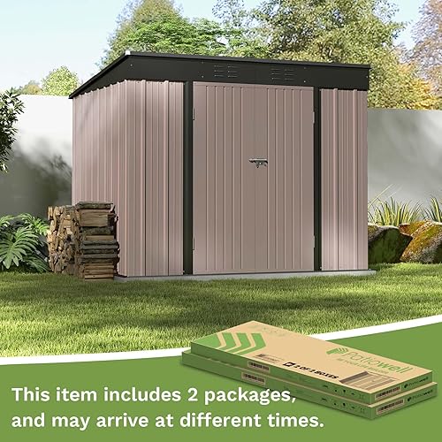 Miniatura 7 de Patiowell Cobertizo de almacenamiento de metal para exteriores de 8 x 6 pies, cobertizo de metal con rejillas de ventilación y cerradura,