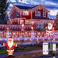 Vista 23 de JMEXSUSS 400 luces LED de Navidad de carámbano de 38.8 pies con control remoto, tira de luces multicolor para exteriores enchufables, 8 modos