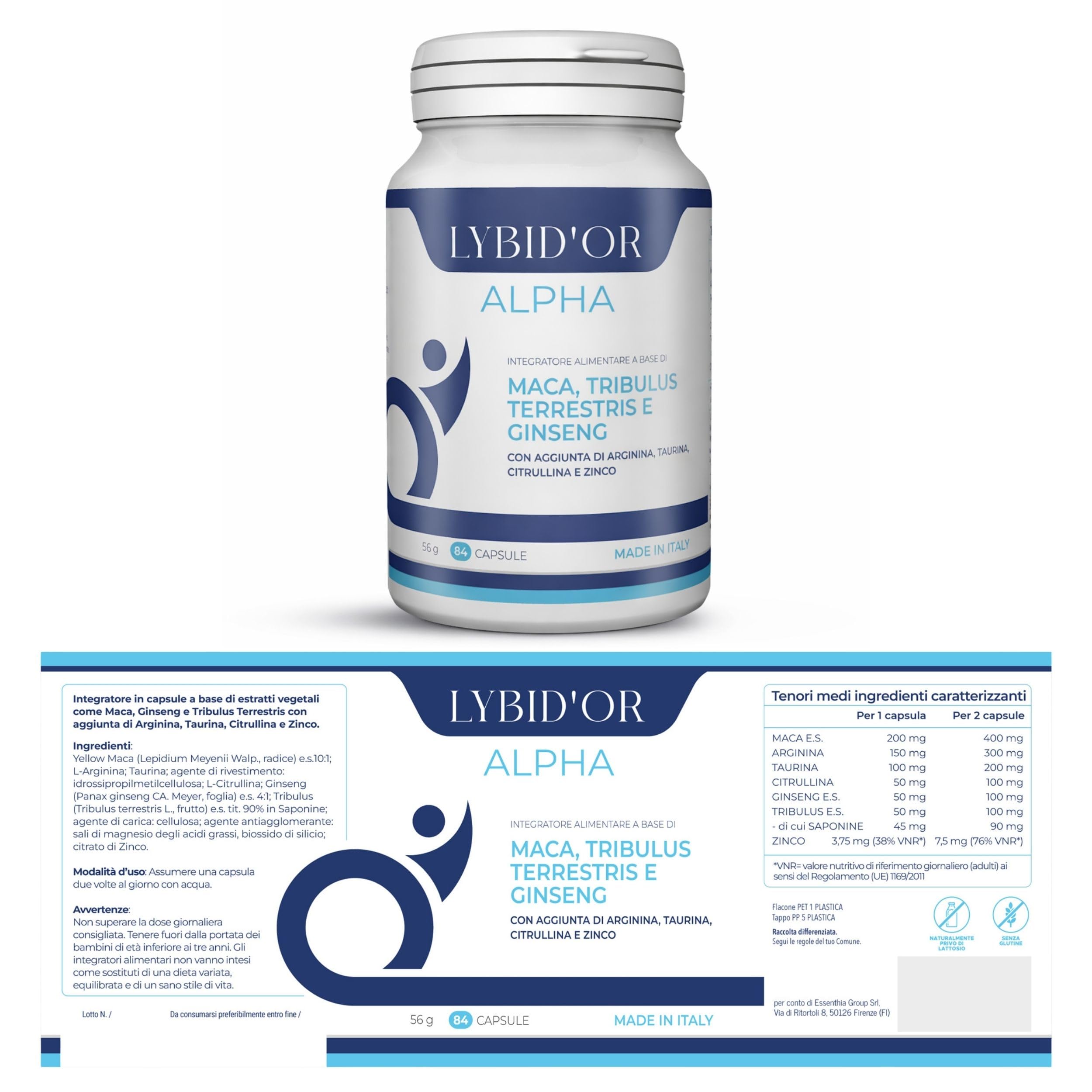 Integratore con Maca Peruviana, Tribulus Terrestris, Arginina, Zinco, Citrullina, Ginseng e Taurina - 4 Mesi di Fornitura