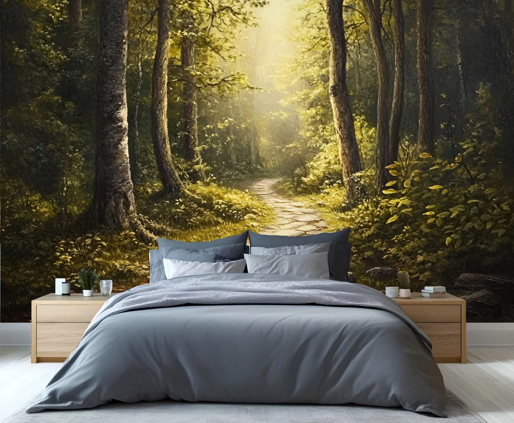 YXQAIED Sunbeam Forest Wallpaper - Misty Wood Wallpaper for Living Room, Stone Trail Nature Bedroom Wall Paper, Not Self Adhesive 3D Large Mural & Home Decor,260x175cm