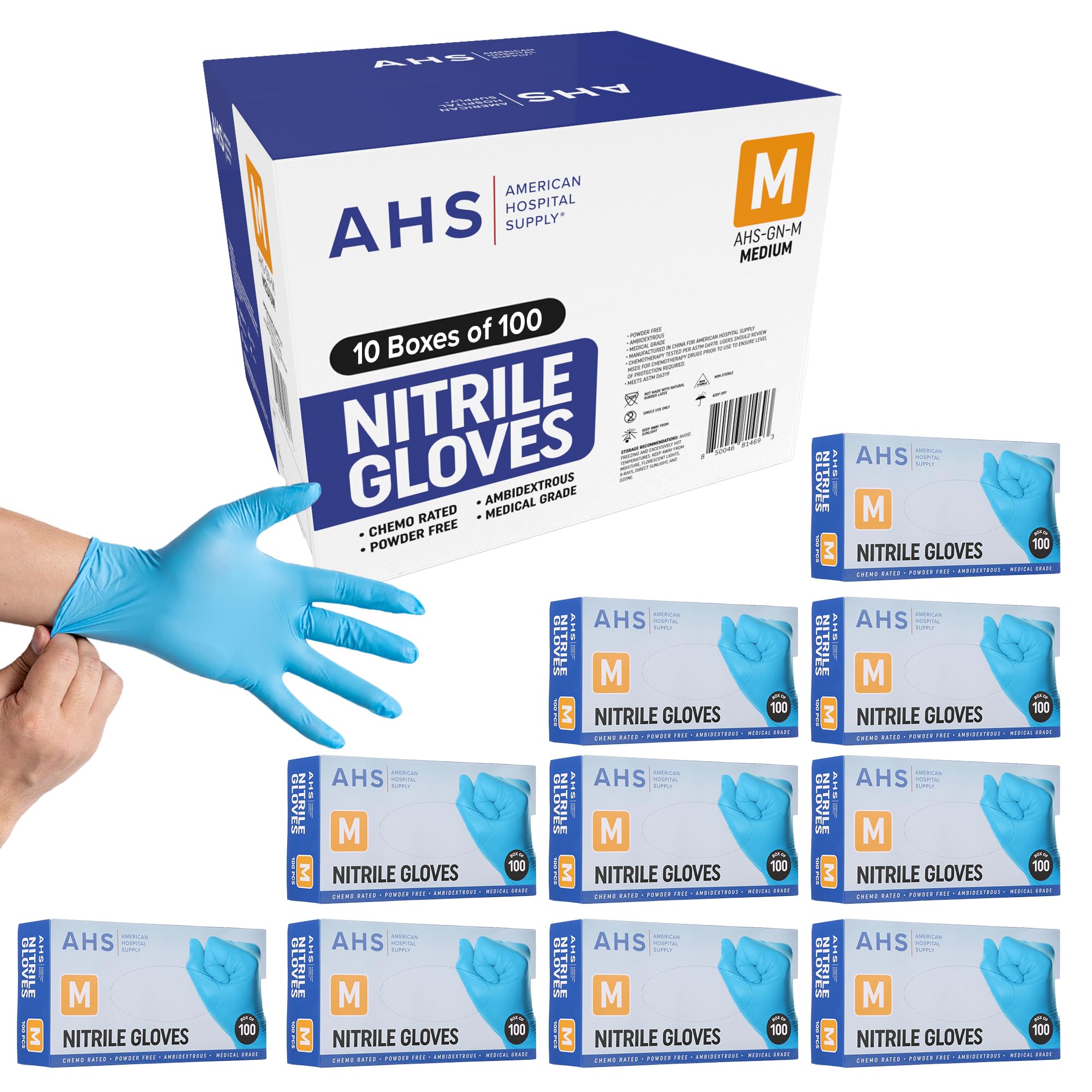 AMERICAN HOSPITAL SUPPLY Nitrile Gloves, Chemo-Rated Gloves Pack, Powder-Free, Medical-Grade, Examination Gloves