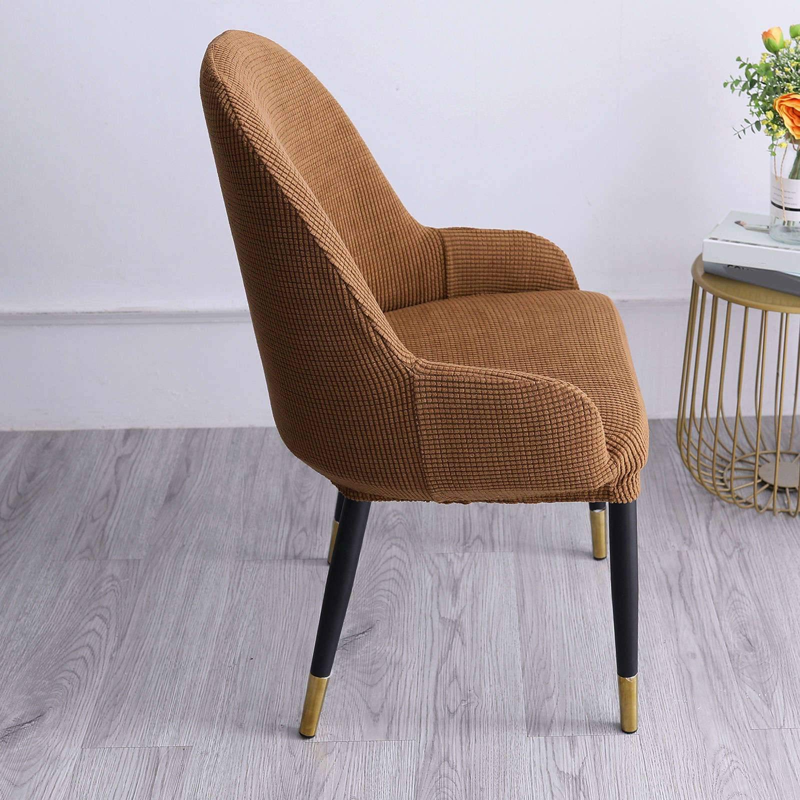 Juego de 6 fundas elásticas de jacquard para silla de comedor con respaldo curvo, color marrón, extraíbles y lavables, para cocina, banquete y fiesta