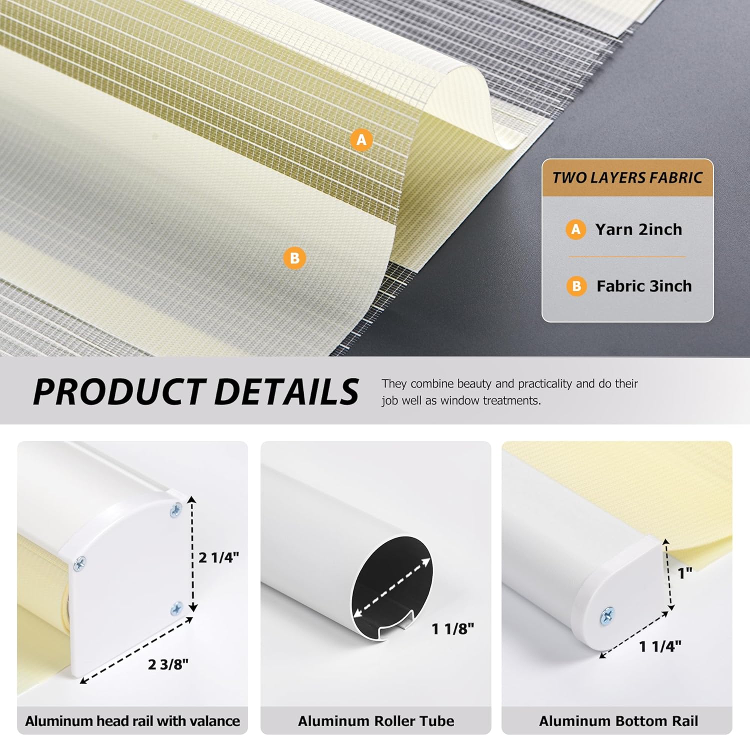 LazBlinds Cordless Dual Layer Zebra Blinds for Windows, Light Filtering Privacy Roller Shades with Cassette, Light Control Day and Night Sheer Shades for Indoor Windows, 34 1/2" W x 72" H, Brown