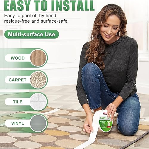 Miniatura 3 de YYXLIFE Cinta adhesiva de doble cara para alfombra, resistente, 2 pulgadas x 30 yardas, cinta adhesiva extraíble multiusos para alfombras de área,