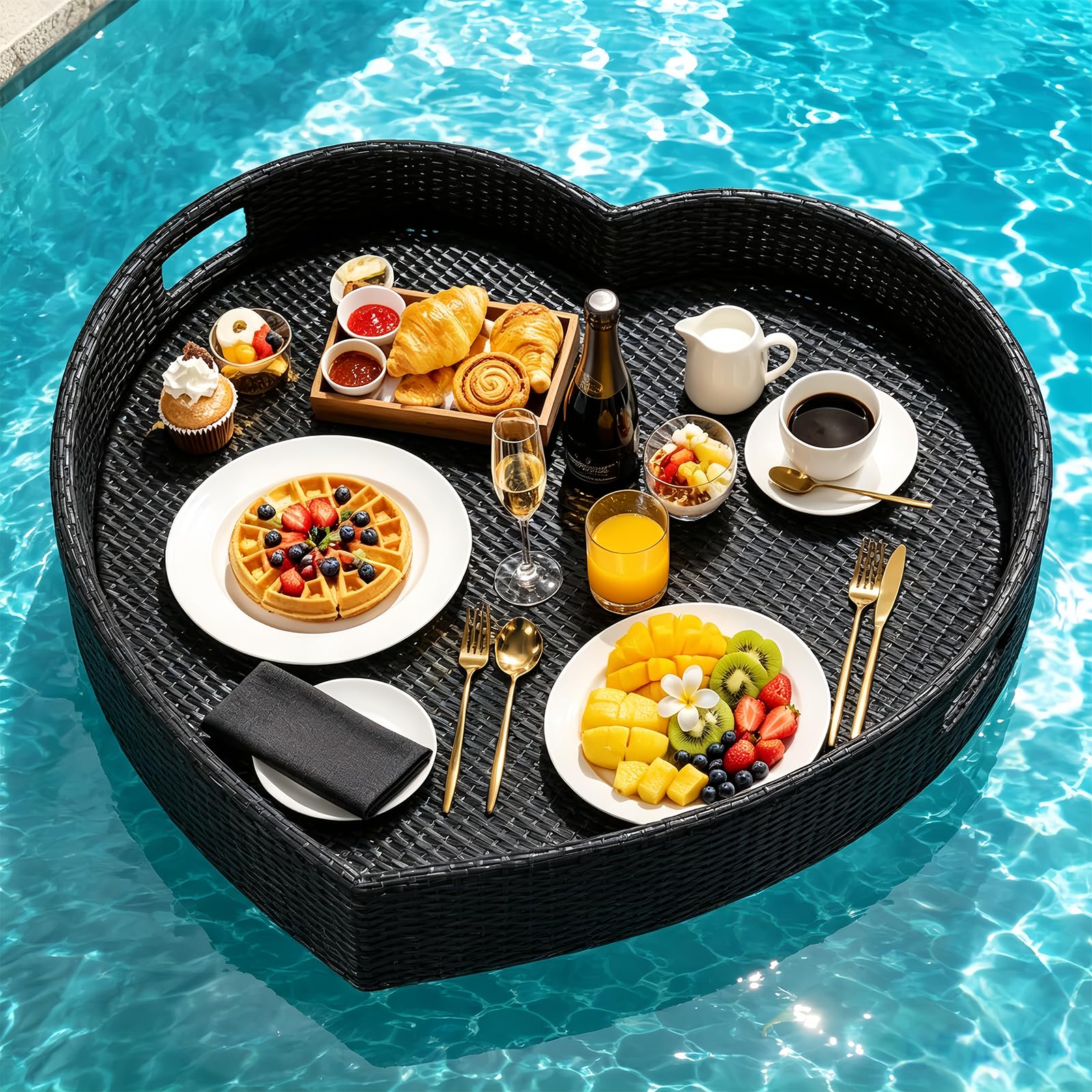 BANGBANGJI Bandeja Flotante de 80 cm para Vacaciones en Familia Black | Mesa flotante para piscina de 80 cm para bebidas, desayunos & aperitivos durante las vacaciones familiares