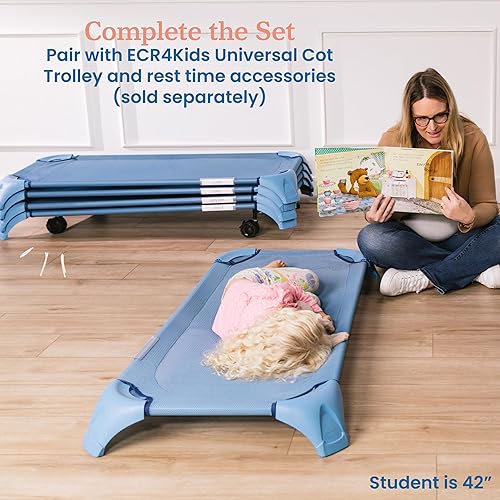 Miniatura 6 de ECR4Kids Cuna apilable acogedora con almacenamiento, mobiliario para aulas, color azul polvo, paquete de 6
