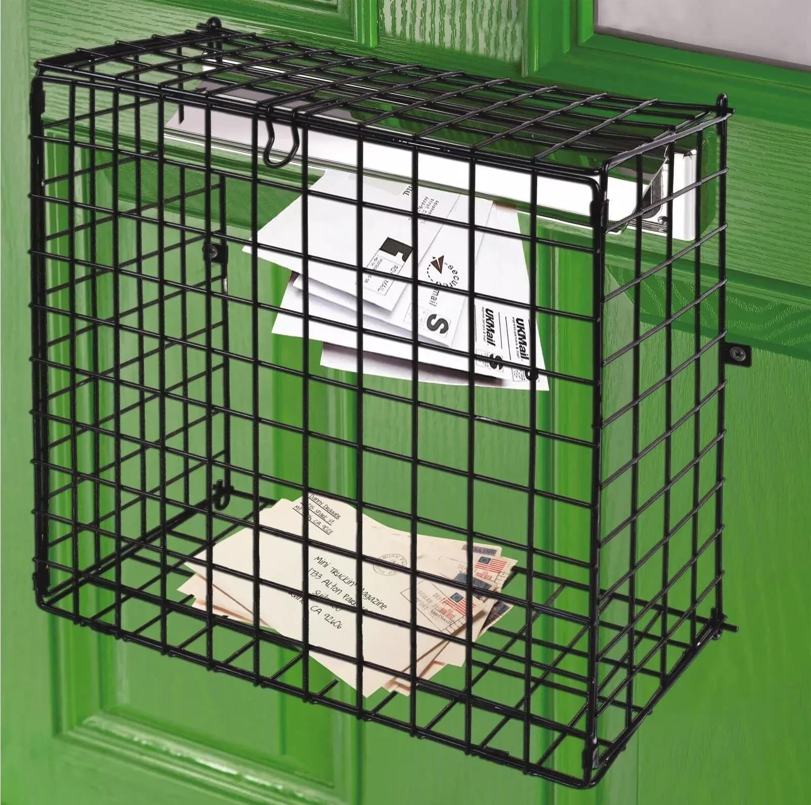 Jaula para buzón con fijaciones, cesta protectora de puerta, color negro