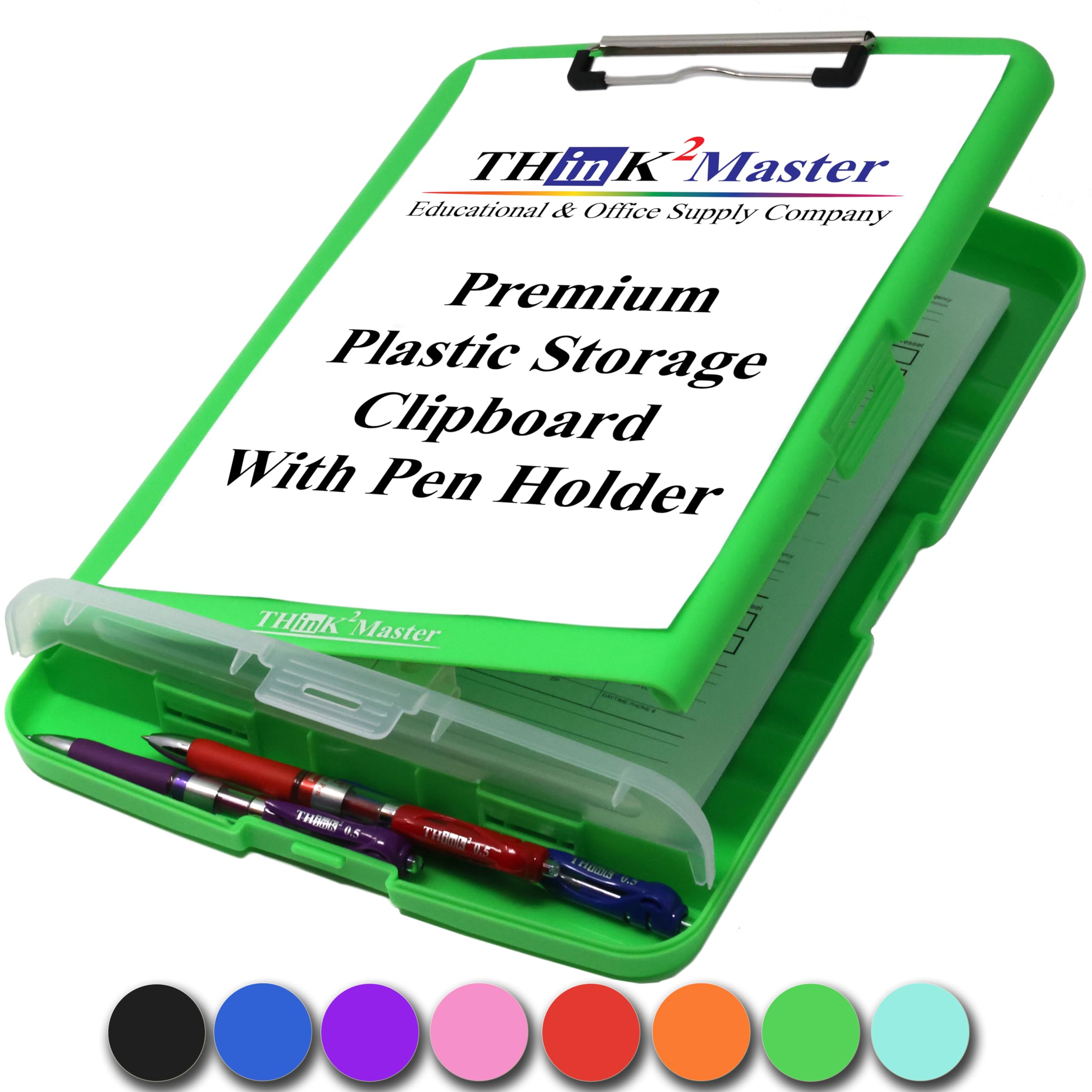 Think2Master Portablocco in plastica verde con portapenne. | 25% più pesante e 25% più robusto, resistente, indispensabile per infermieri, insegnanti e aule.