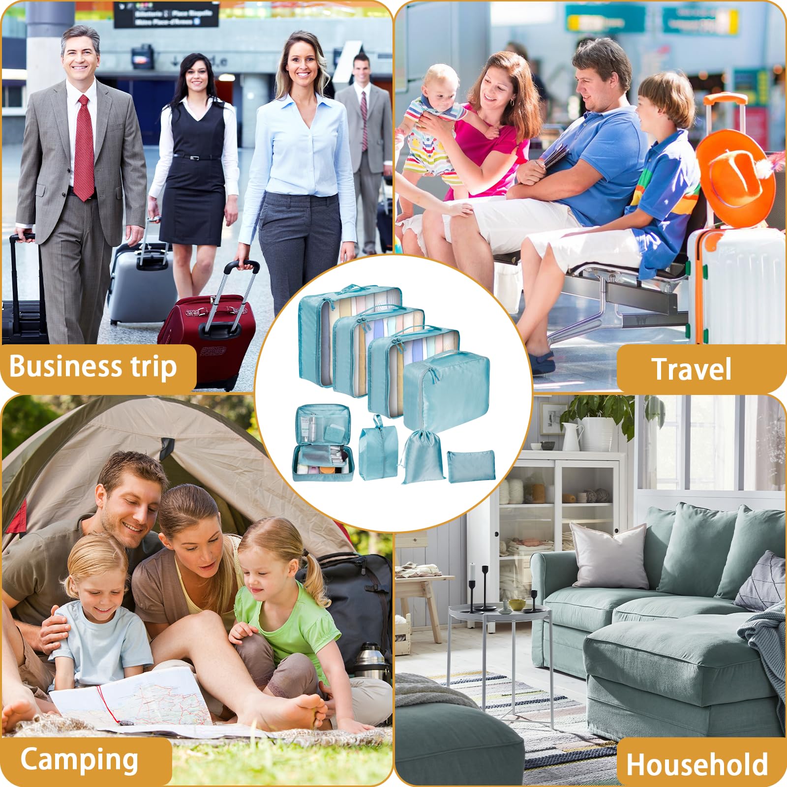 Cubi di imballaggio, Cubi di imballaggio per il viaggio, Organizzatore di valigie, Cubi di viaggio per l'imballaggio, Cubo di imballaggio, Borse organizer bagagli, Cubi da viaggio, Cielo blu, Variety