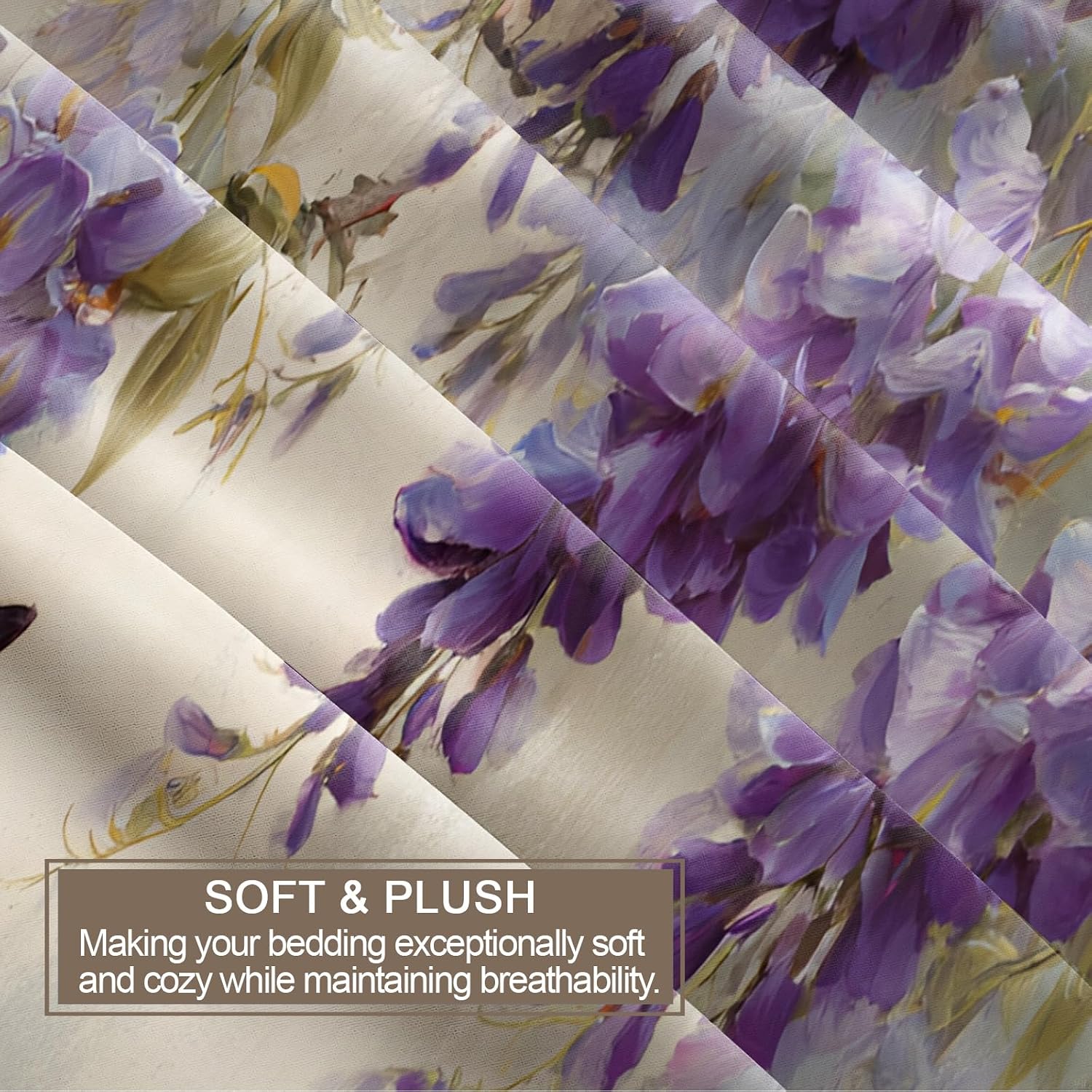 Purple Flower Duvet Cover Sets Full Size, Green Vines Wisteria Butterfly Bedding Set for Kids Girls Boys Soft Microfiber, Floral Comforter Cover with 2 Pillowcases 3 Pieces 80 in X 90 in