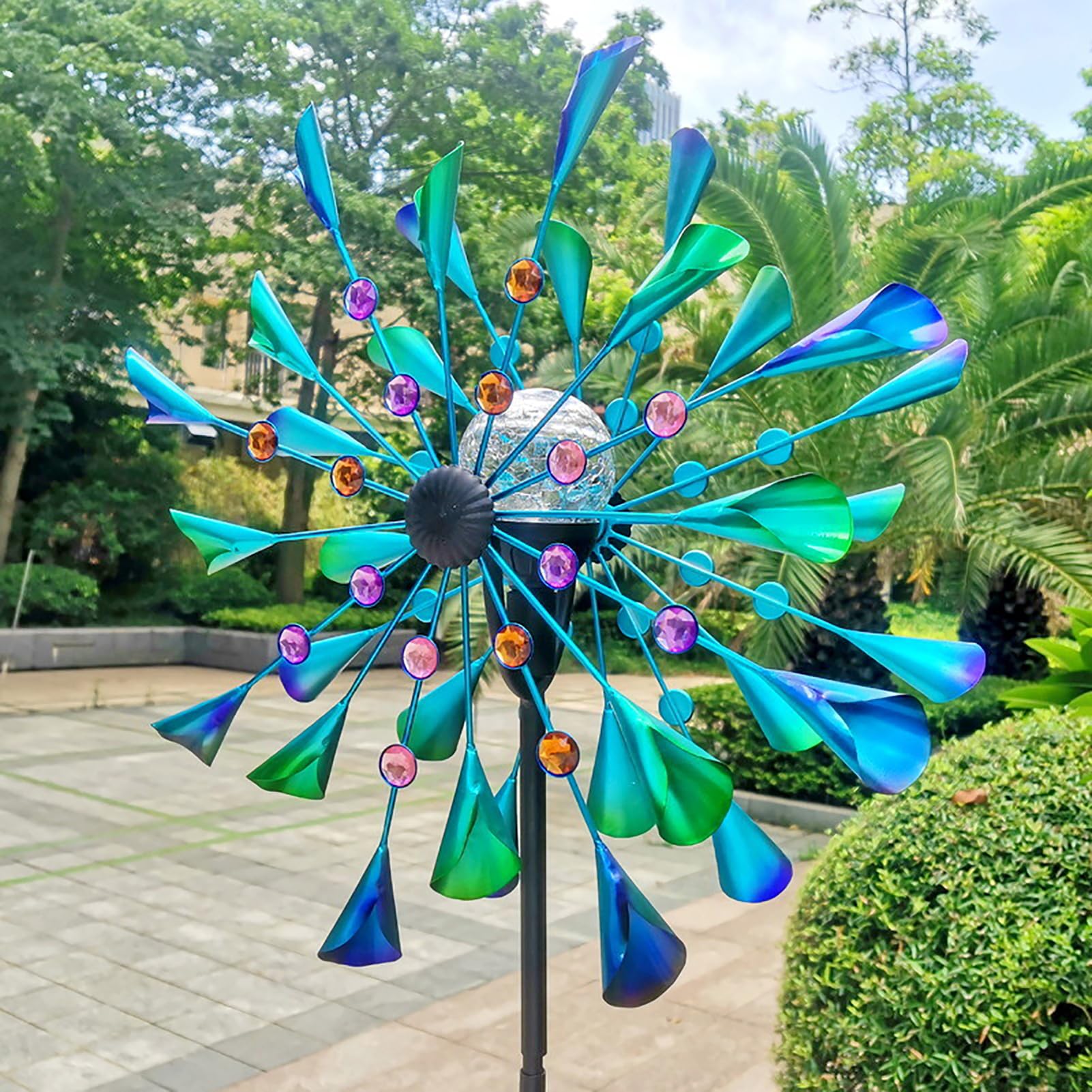 Mulino A Vento Da Giardino In Metallo 73 Cm | Girandola Decorativa Rotante 360°, Resistente E Sostenibile, Per Esterno, Patio E Cortile, Multicolore