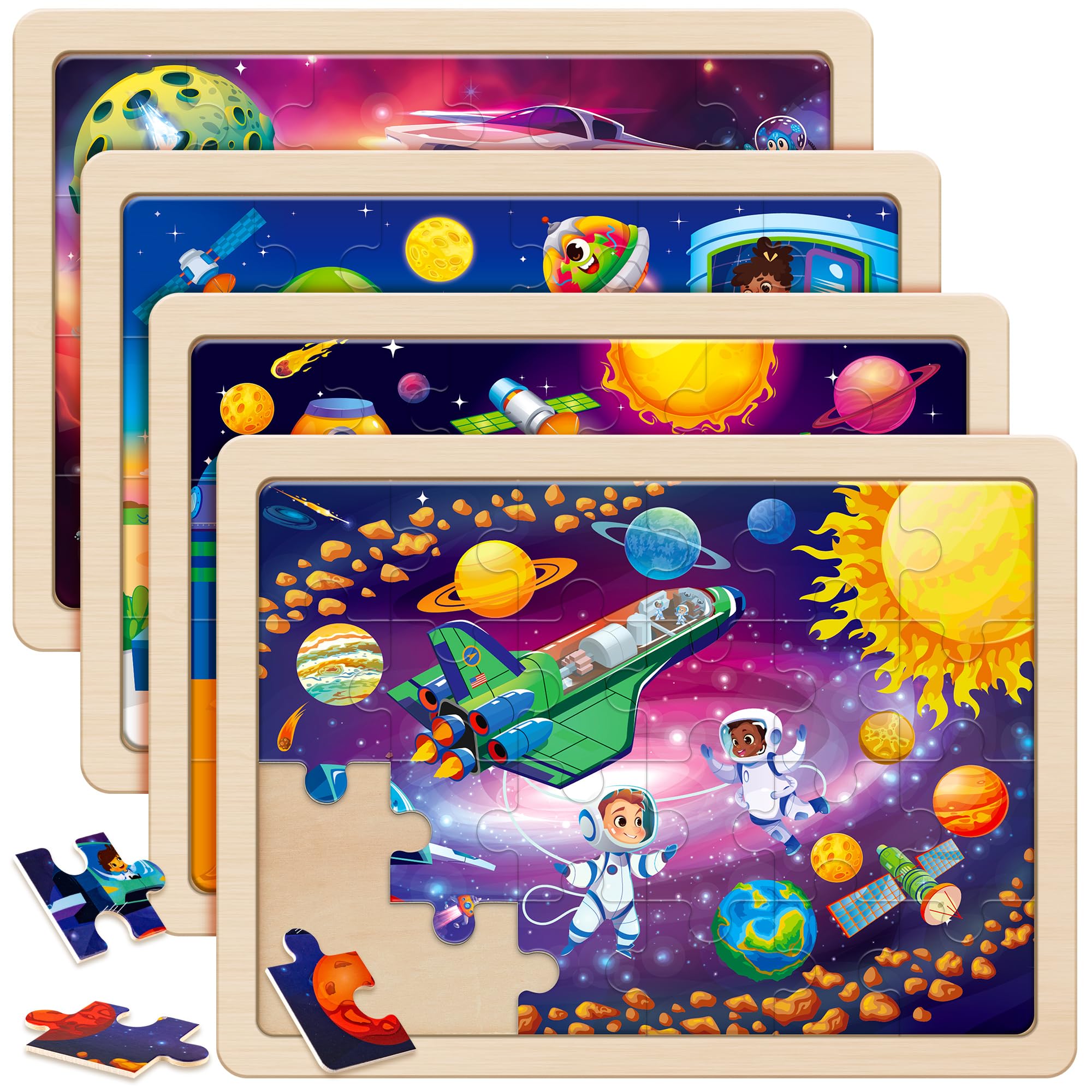 SYNARRY Large Space Planets Solar System Wooden Puzzles for Kids Gift Box(12.2*9.4 in) - FSC Certified, Puzzles for Toddlers 3-5, Puzzles for Kids Ages 4-6, Wood Toys Gifts for 3 4 5 Year Old Boy Girl
