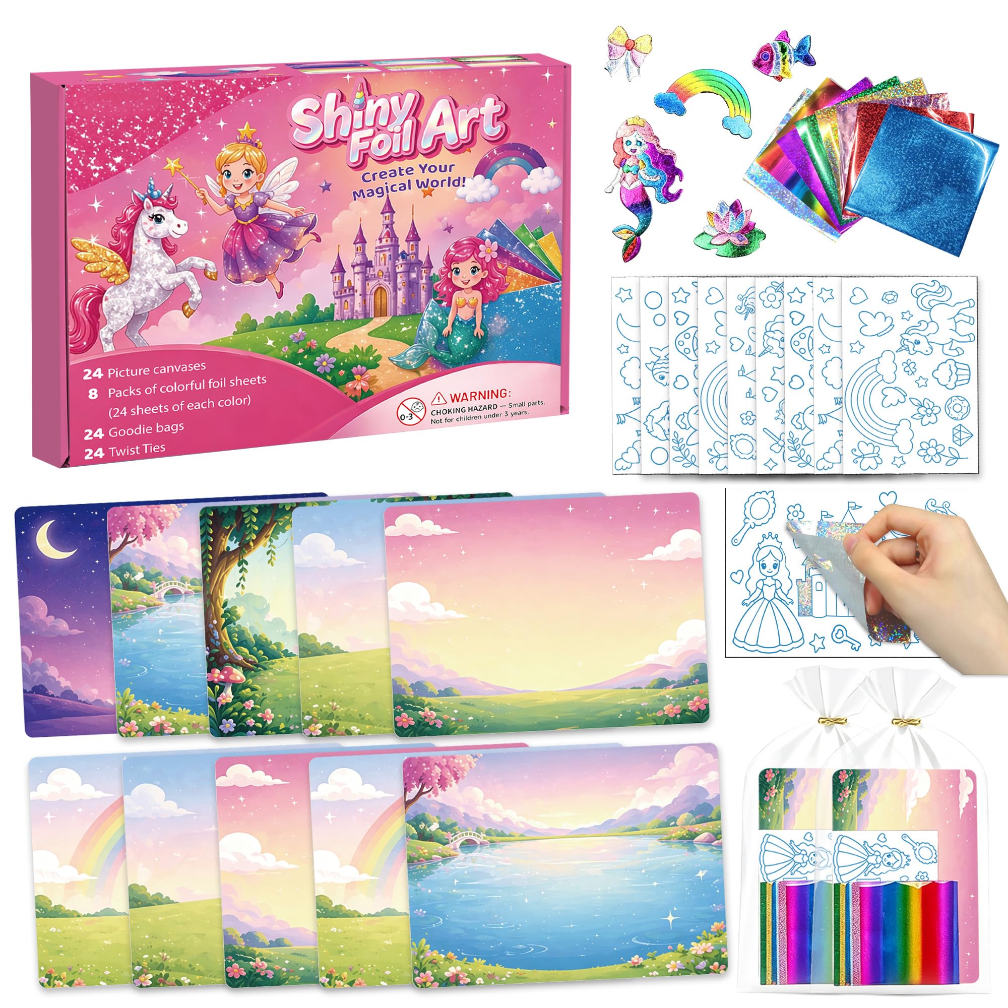 Kit da 24 fogli lucidi per bambini, adesivi fai da te per principesse, per | Bomboniere, Goodie bag stuffers, premi in classe, attività di viaggio, arte lamina fai da te, adesivi principessa