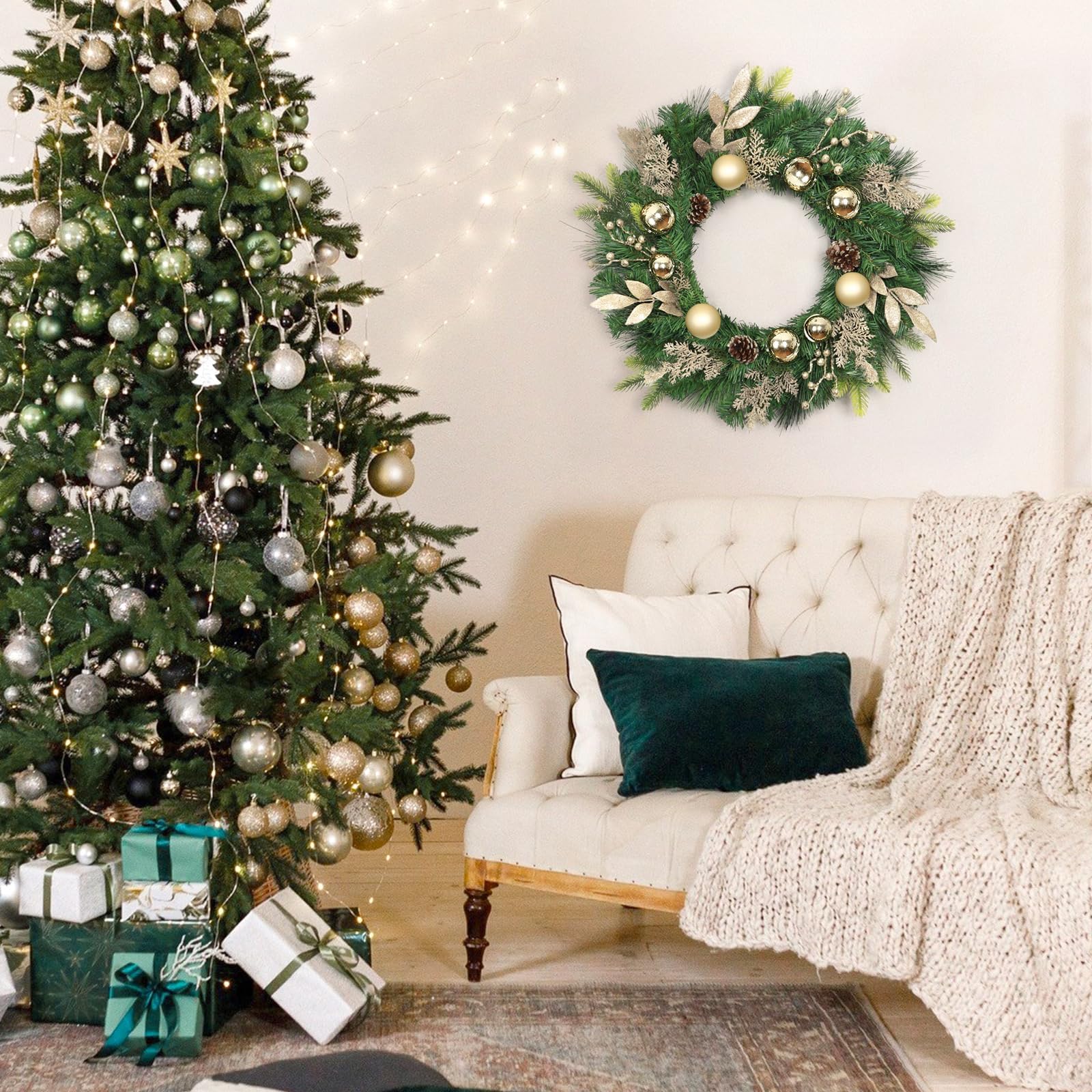 美品⭐︎クリスマスリース60cm ⭐︎大きめ Amazon.co.jp: クリスマスリース 玄関飾り 特大サイズ 直径60cm