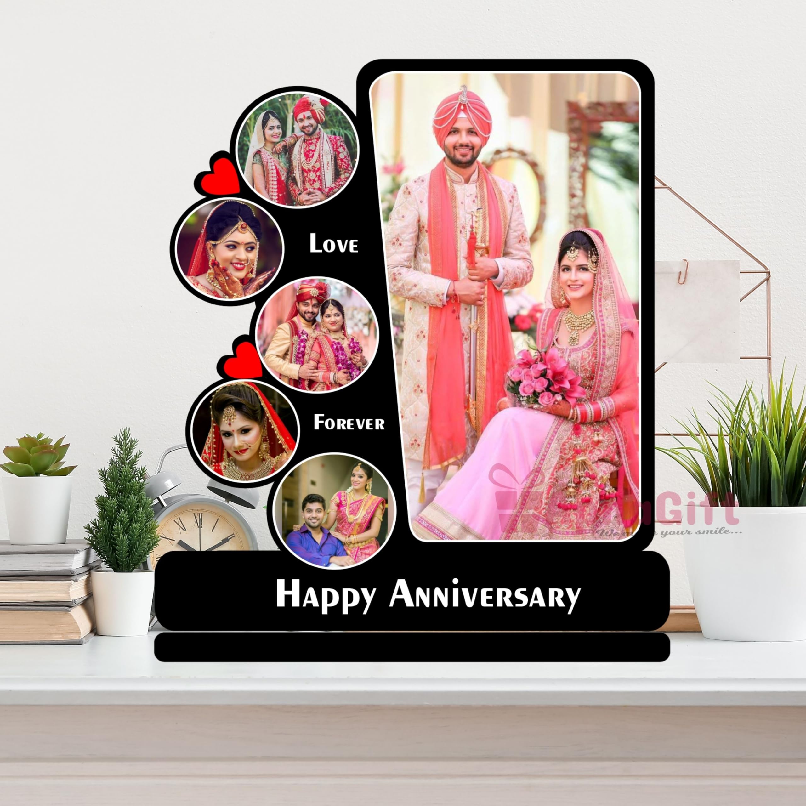 Photo Frame Personalized Collage Gift Standee Happy Anniversary & Photos (10 x 12 inch) Customized Happy Anniversary Wooden Photo Frames| Personalized Picture Photo Frame Standy With 6Photos-image-17