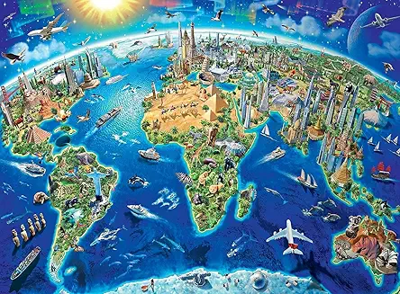 1000 Piece World Landmarks Map Puzzle Paper Jigsaw...