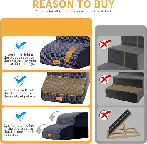 Miniatura 4 de Topmart Escalones de espuma de alta densidad para mascotas, 2 niveles, 11.8 pulgadas de alto, escaleras antideslizantes para perros, rampa para