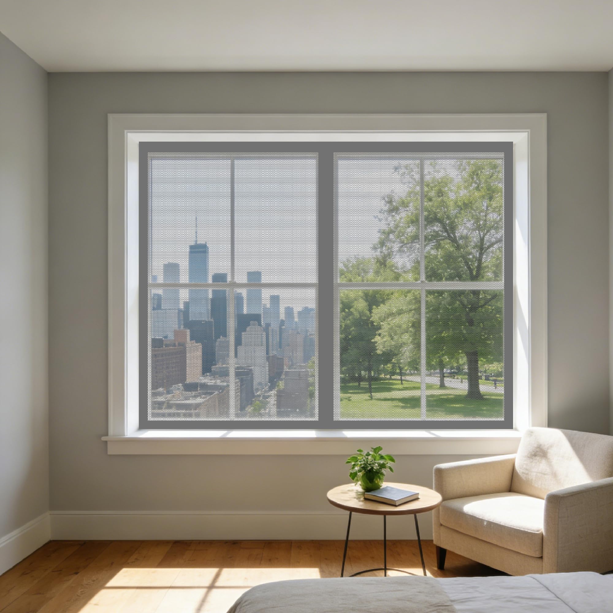 Magnetic Net Window 115 x 180 cm Selfadhesive Tape Window Fly Net Excellent Ventilation While Blocking Bugs for Living Room Bedroom Offfice, Grey