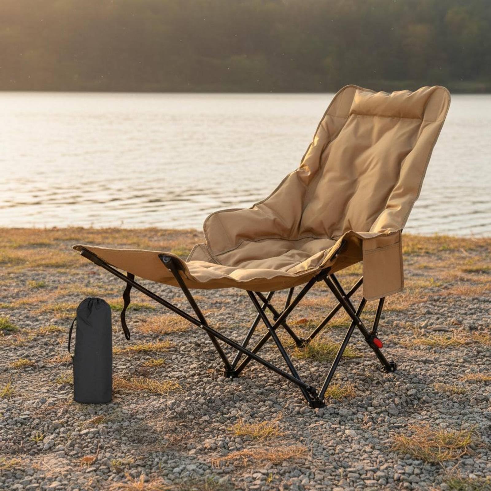F Fityle Silla Plegable Acolchada Silla Reclinable Silla Alta con Respaldo Silla de Camping Estructura de Acero al Carbono y Tela Oxford 600D Respaldo, Negro, Acolchado Deluxe