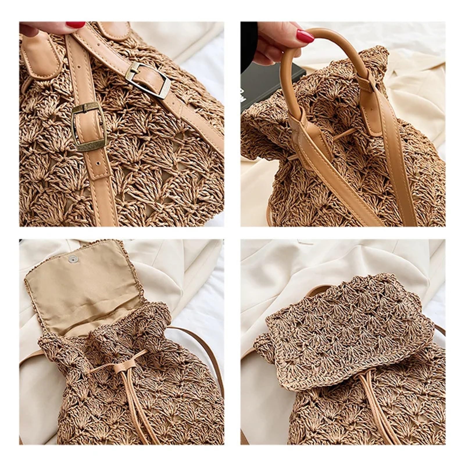 Zaino da viaggio casual in rattan intrecciato for vacanze al mare