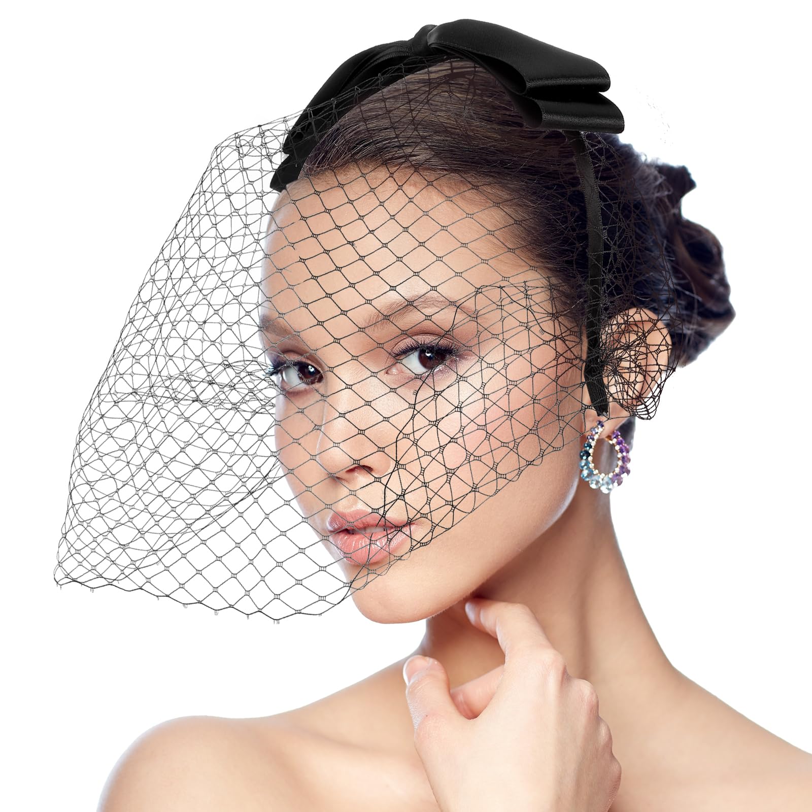 4199 2 Pcs Balck White Mesh Veil Fascinator Headband 1920s Headpiece Amazon.com: Aster 1920s Fascinator Mesh Veil Black Headband  main image 2