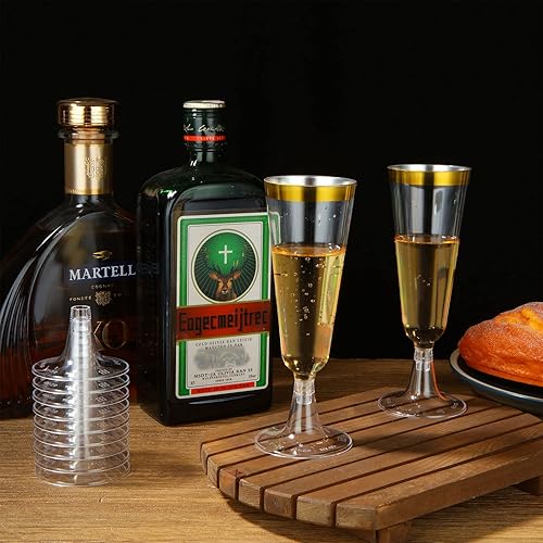 Miniatura 5 de CYEAH Paquete de 100 copas de champán de plástico desechables, copas de champán desechables de plástico con borde dorado de 5 onzas para fiestas,