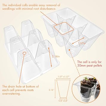 Gardzen 10 Pack Reusable Seed Starter Trays with 30 Pack 6 Cell Trays, Ideal for Starting Seeds
