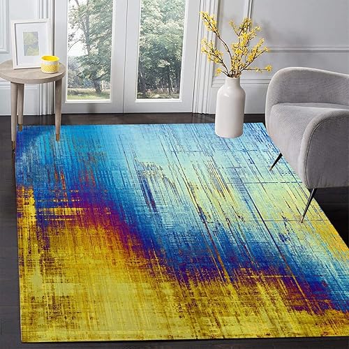 Miniatura 2 de Moderna alfombra de área degradada tonal azul marrón para sala de estar, dormitorio de niñas, decoración del hogar, de pelo mediano de alta calidad,