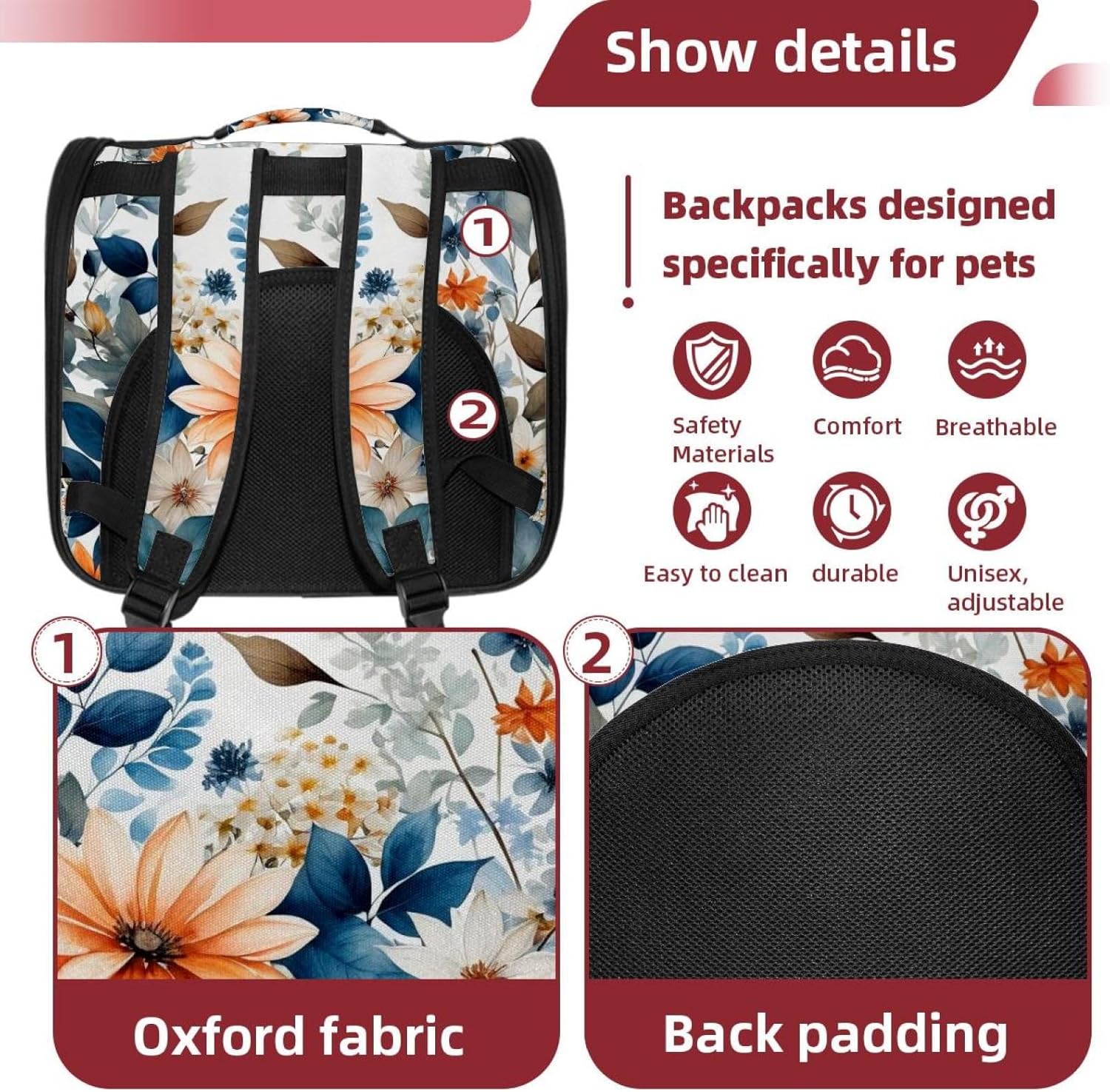 Flowers and Green Leaves Pet Carrier Airline Approved Soft Sided Portable Cozy Travel Pet Bag, Car Seat Safe Carrier for Cats and Dogs
