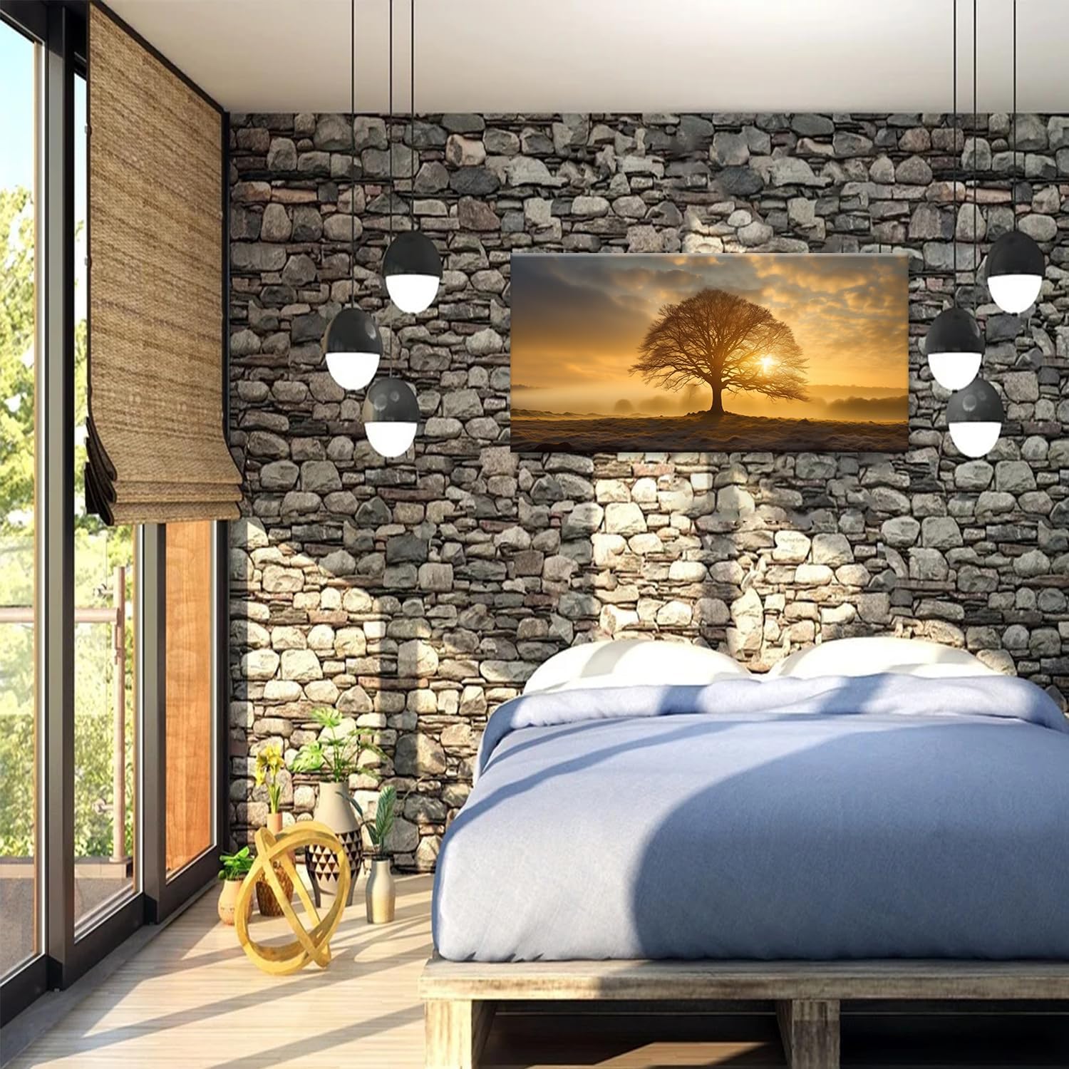 MODOJOART Nature Scenery Canvas Wall Art, A Tree in the Desert with Sunlight Painting Print Nature Landscape Poster Picture for Living Room Bedroom Decor(Artwork-01, 16"x8")