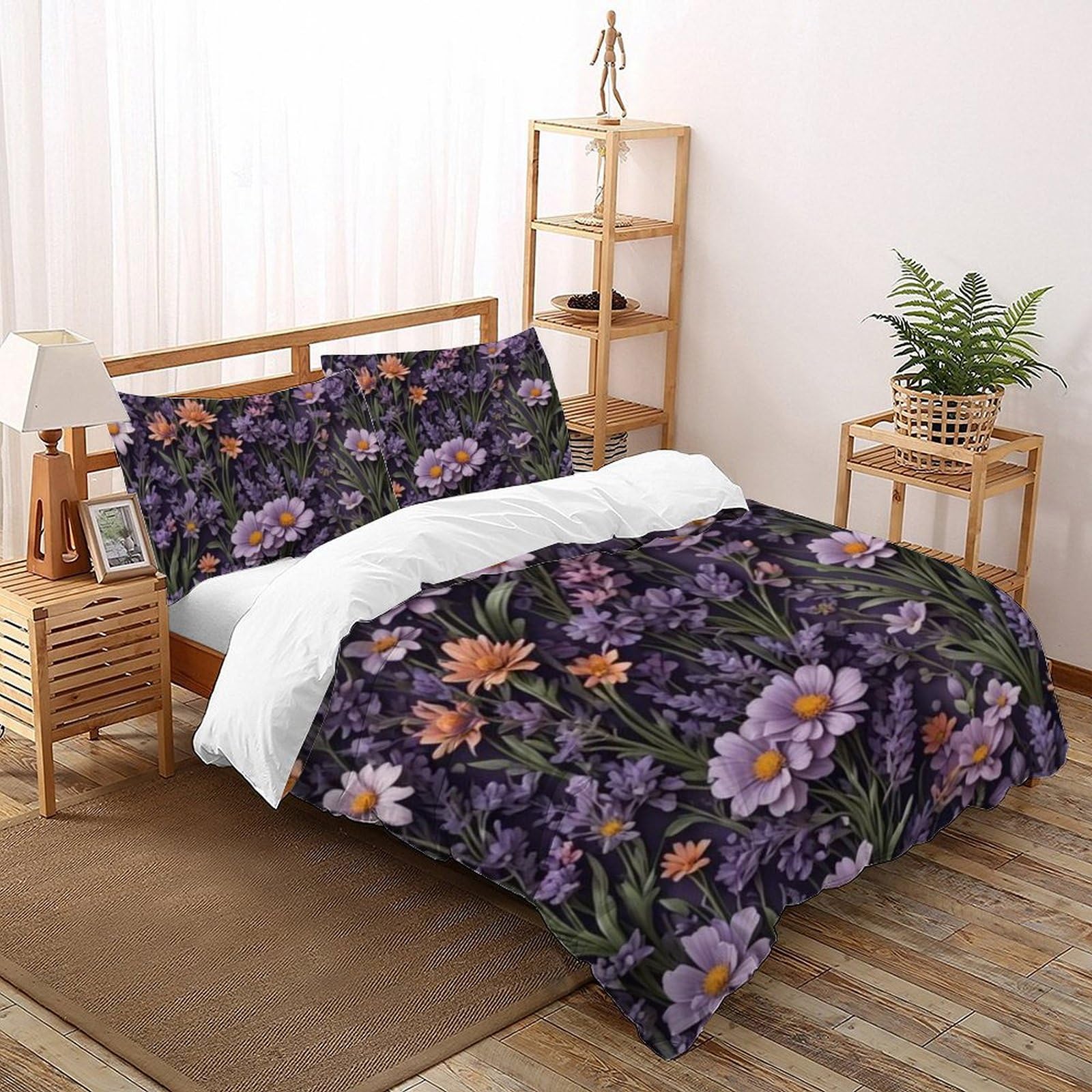 Housse de couette fleurs jaunes infroissable en microfibre 200x200cm lit double romantique