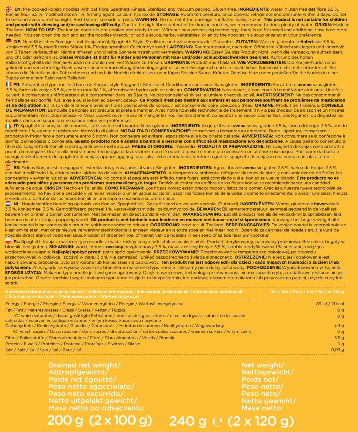 Premium Konjak Nudeln aus Thailand Vegan Glutenfrei-240g x72er Box(144 pack), Elf-Family Shirataki Nudeln Instant Nudeln Pasta/Keto/Low Carb/Kalorienarme/Zuckerfrei -Spaghetti & Fettuccine
