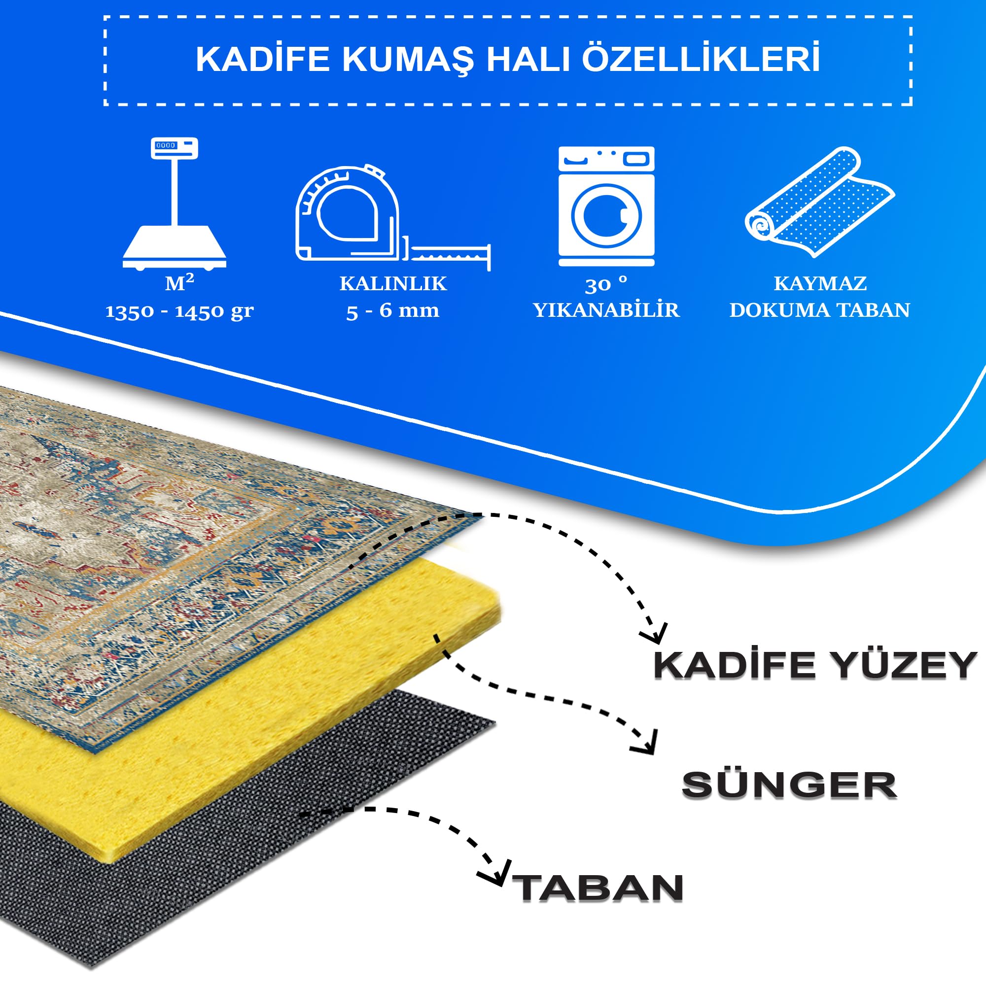 Latte Dizayn Kenzie Kadife Pamuk Tabanlı Yıkanabilen Kaydırmaz Antibakteriyel Salon Halısı 160x230