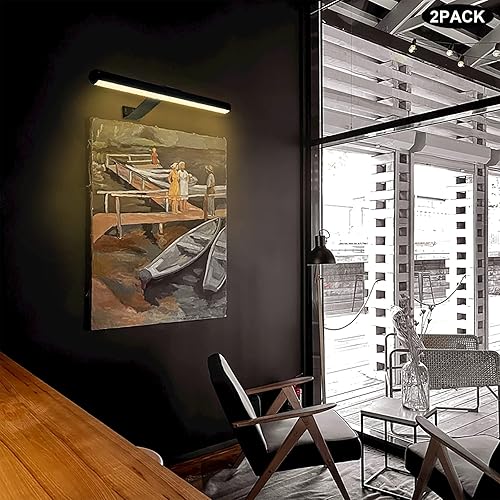 Miniatura 6 de Paquete de 2 luces LED de batería recargables para pintura con control remoto, luz de arte negra de 16 pulgadas para pintura de imágenes, regulable