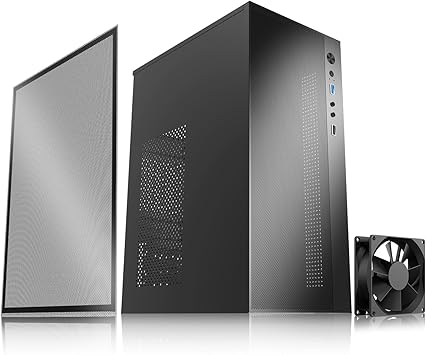 Micro ATX case, Mini itx case with USB3.0, USB2.0 I/O Port,&Standard ATX PSUs, matx Side Panel Ventilated Airflow Design,with Dust Mesh Filter,Black