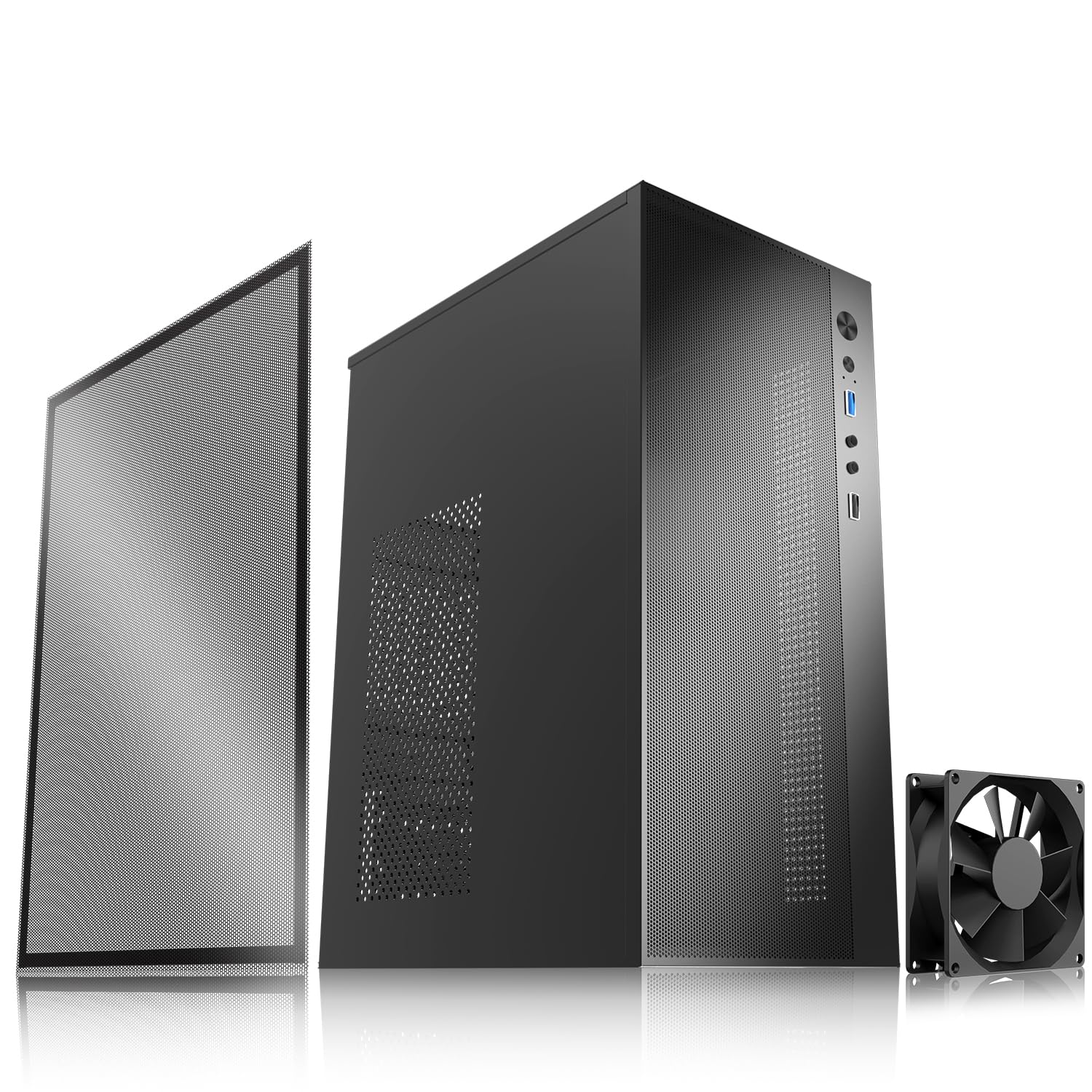 Photo 1 of Micro ATX case, Mini itx case with USB3.0, USB2.0 I/O Port,&Standard ATX PSUs, matx Side Panel Ventilated Airflow Design?with Dust Mesh Filter?Black