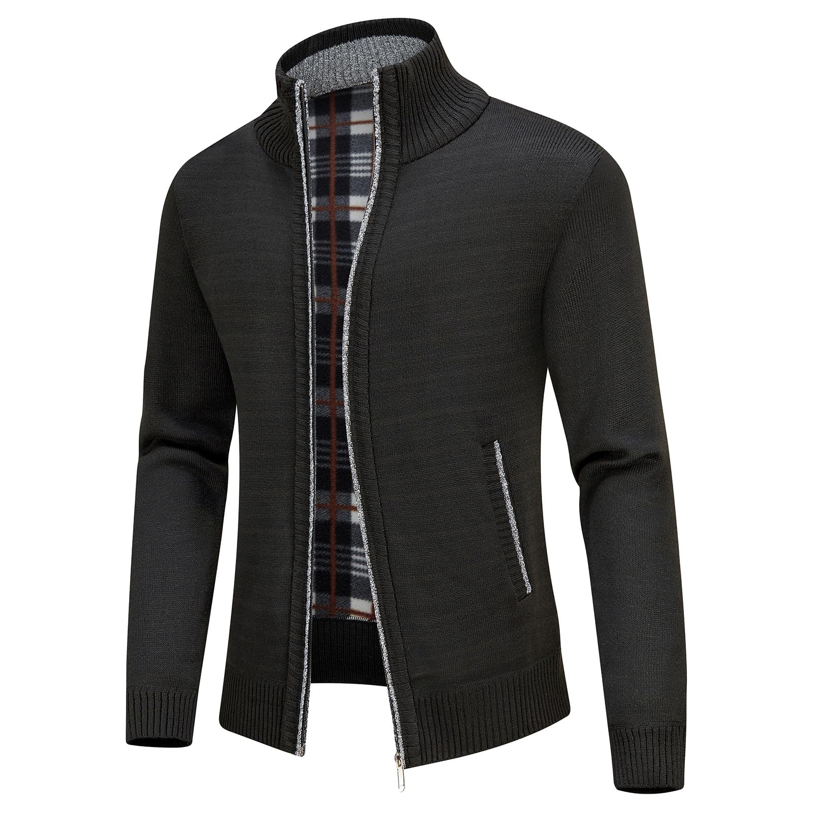 KUDORO Cardigan Gilet Homme Pull Homme Cardigan en Tricot Chandail Homme Zippé Chaud Cardigan Épais avec Col Montant Tricot Décontractée Polaire Men Sweater Mode Vest
