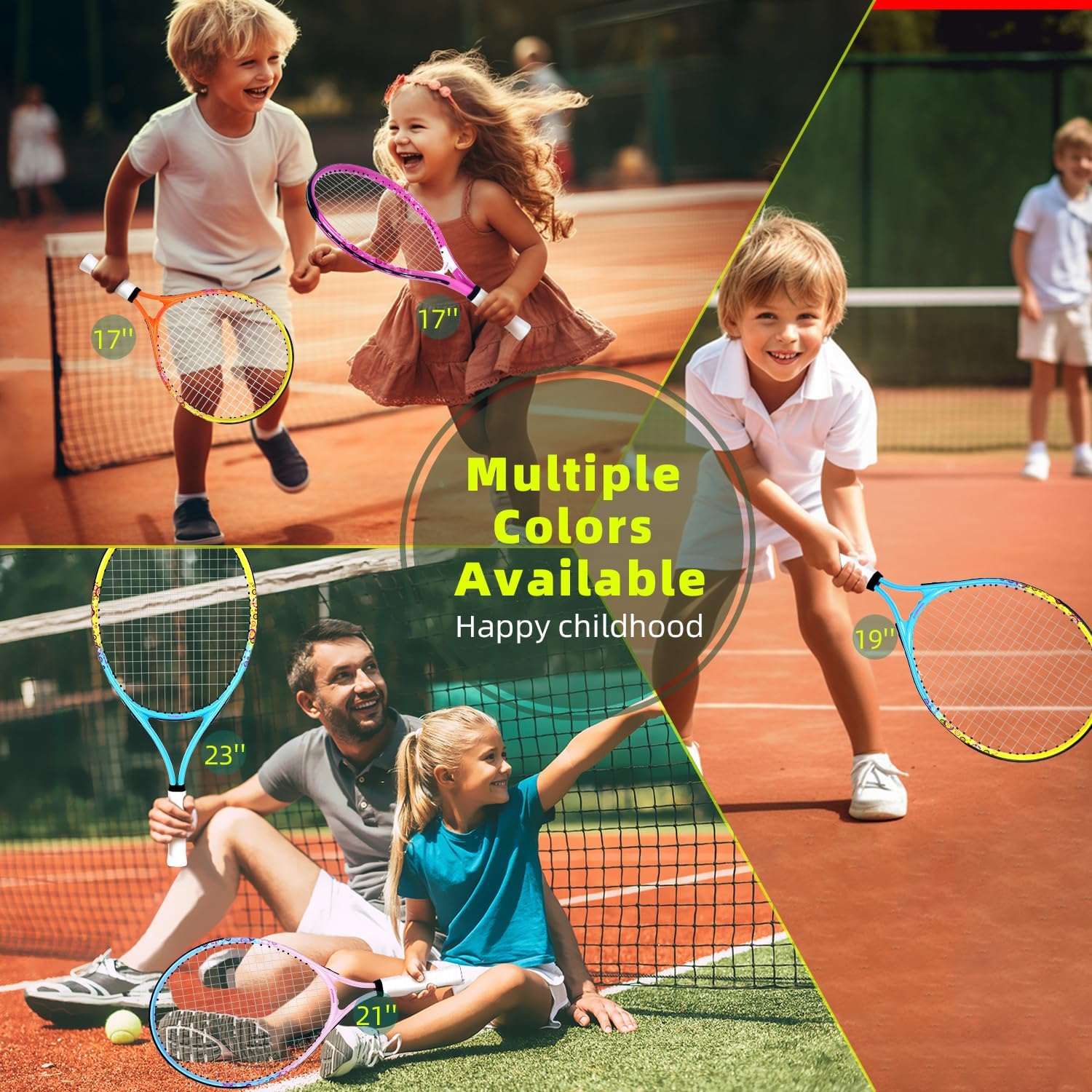 17"-23" Kids Tennis Racket for Aged 2-9, Lightweight and Durable, Including 1 Toddler Tennis Racket and 1 Replacement Grip Tapes