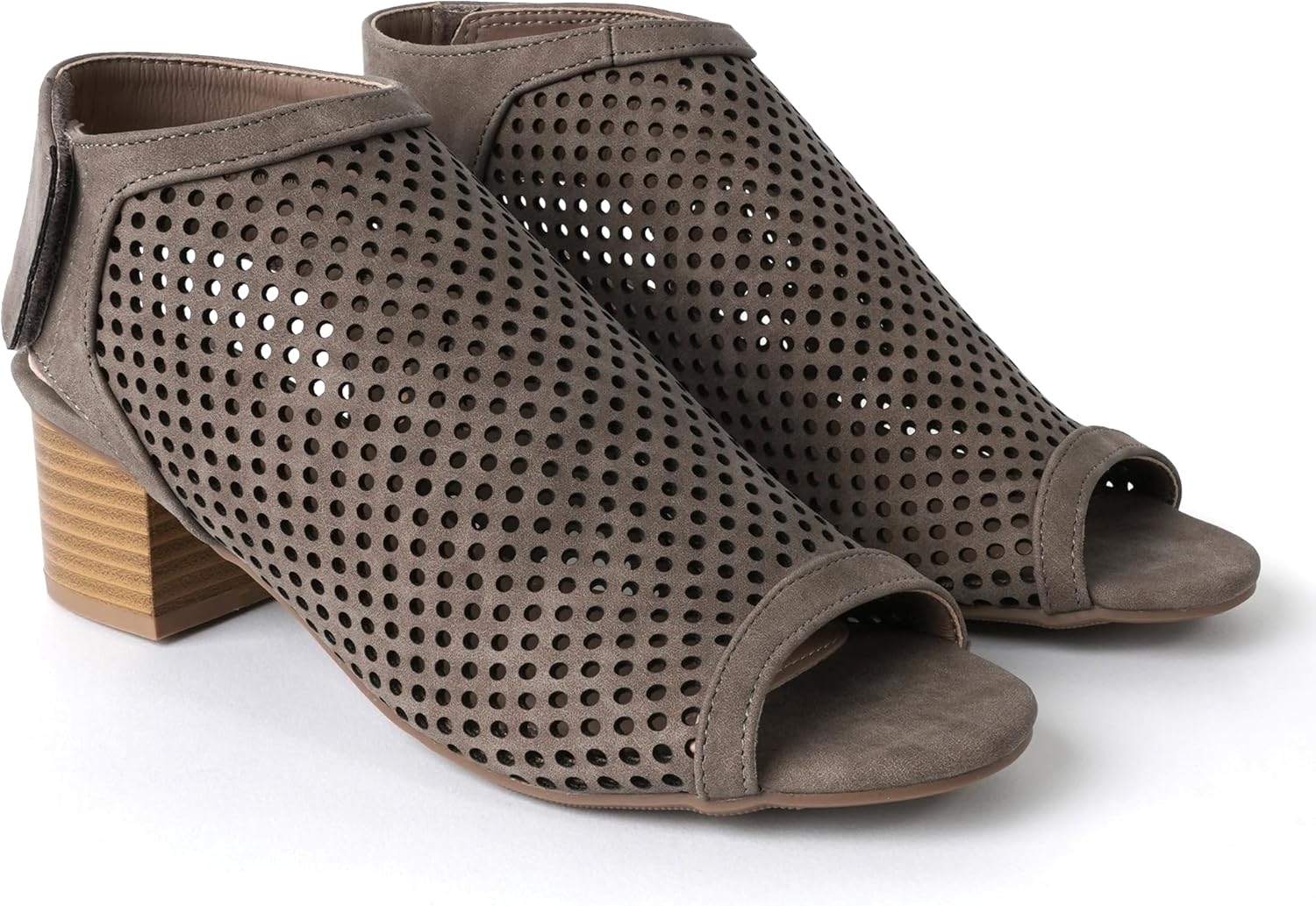 J. Adams Maddie Booties for Women - Peep Toe Low Block Heel Hook & Loop Strap - Image 4