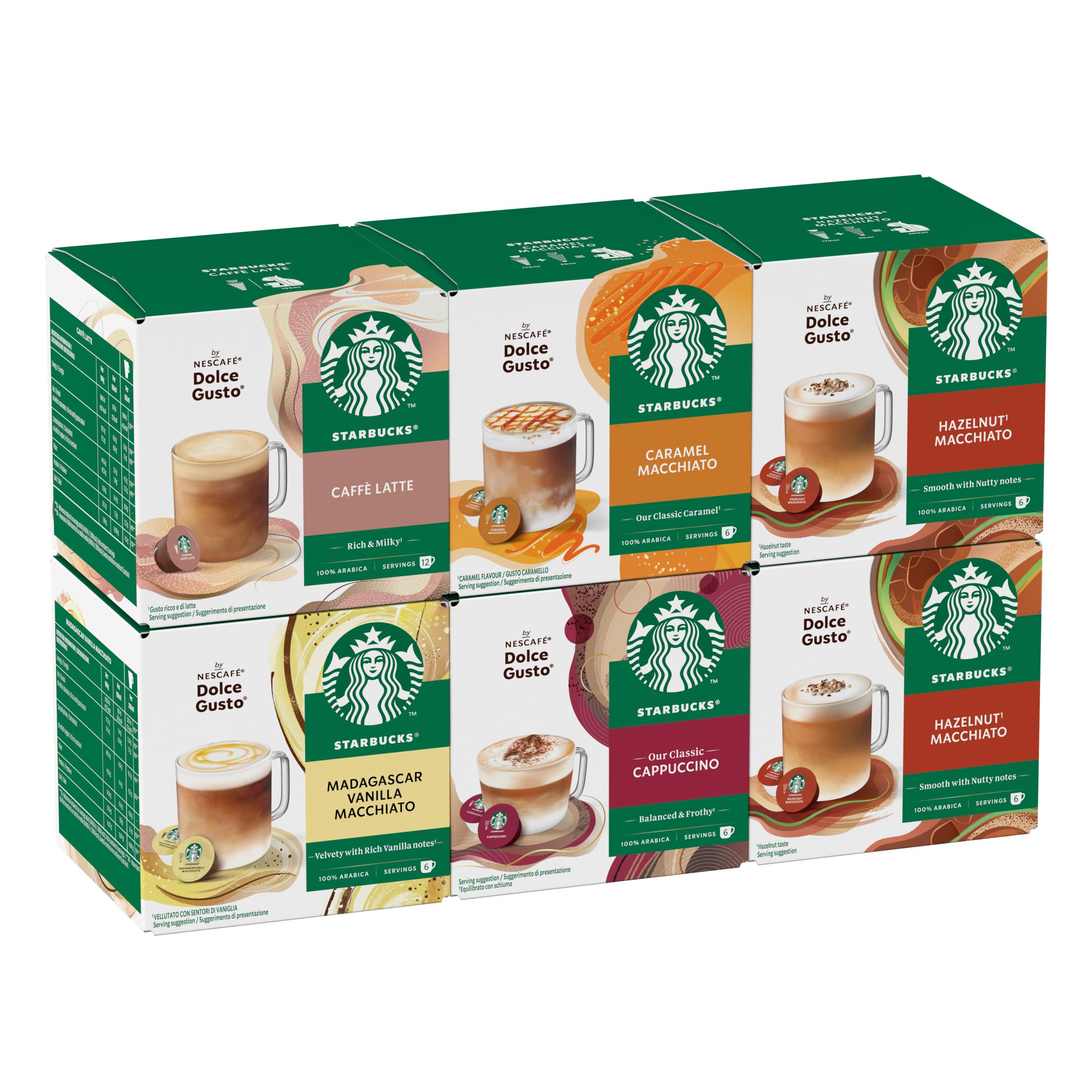 STARBUCKS Paquete Variado White Coffee de Nescafé Dolce Gusto, Cápsulas de Café 6 x 12 (72 Cápsulas) - Exclusivo de Amazon