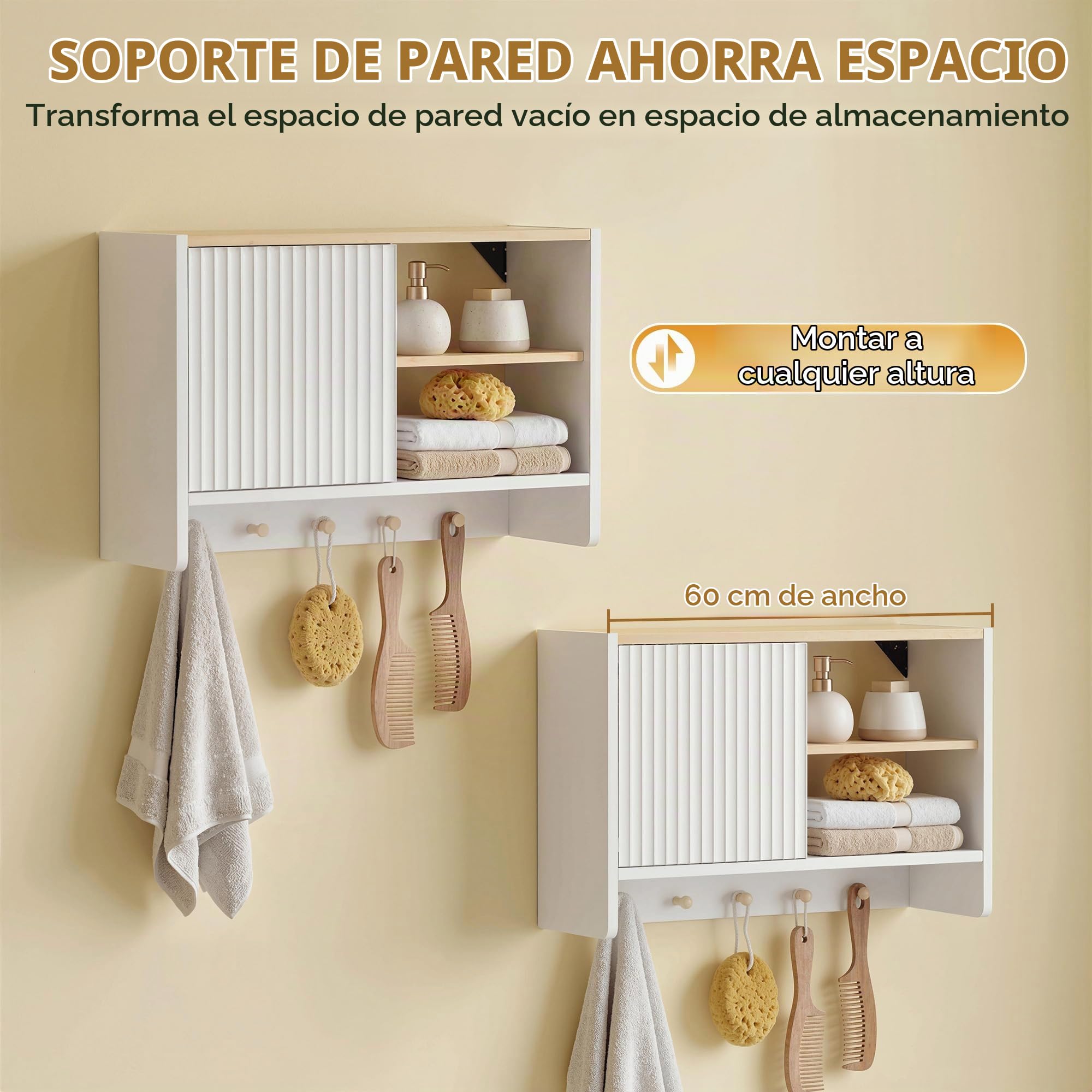 HOMCOM Armario de Pared para baño 60x20x40cm Blanco y Roble