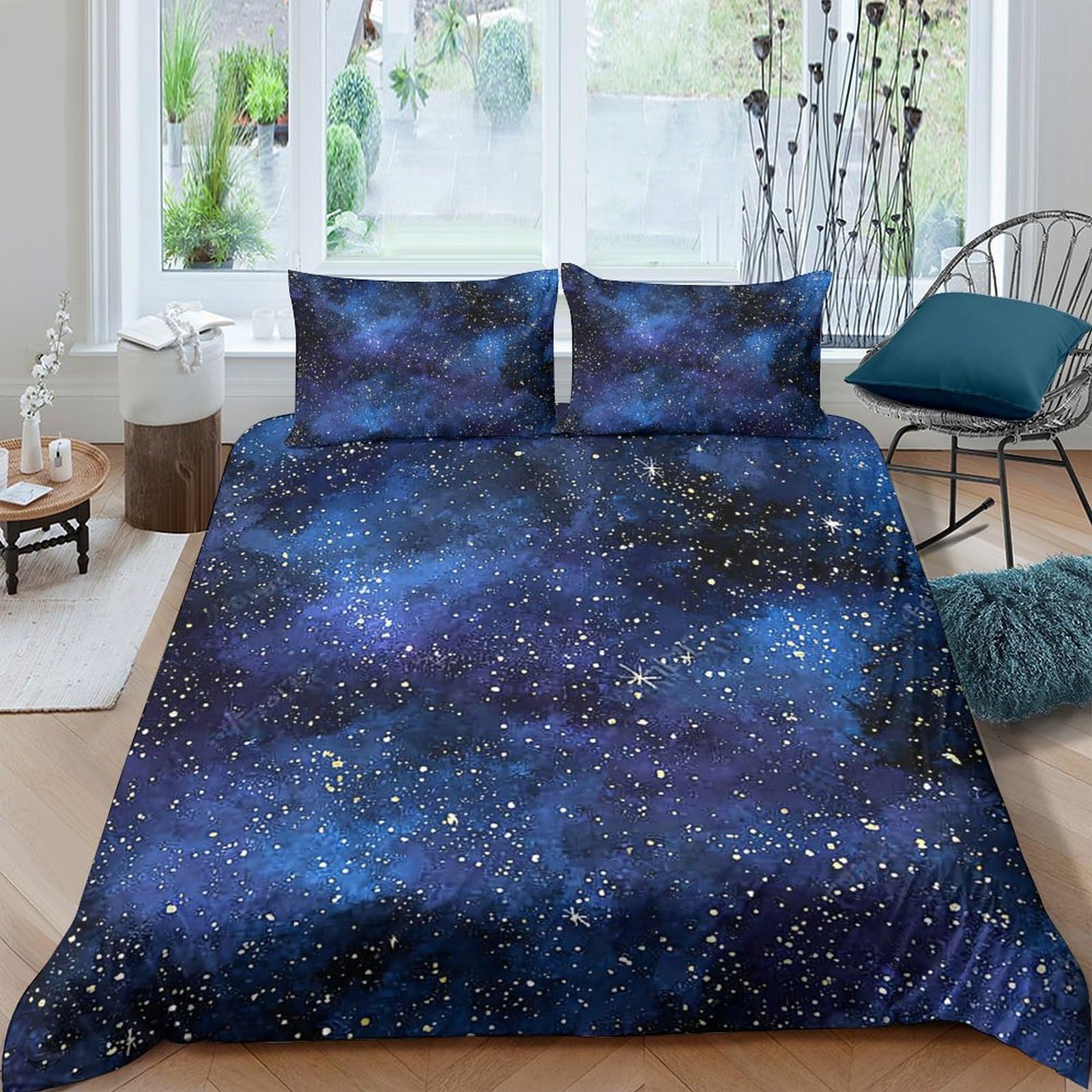 GPLZQXKJNH 3D Printed Galaxy Starry Sky Duvet Cover Set Microfiber Soft Breathable Cosmic Nebula Bedding with 2 Pillowcases Single（135x200cm）
