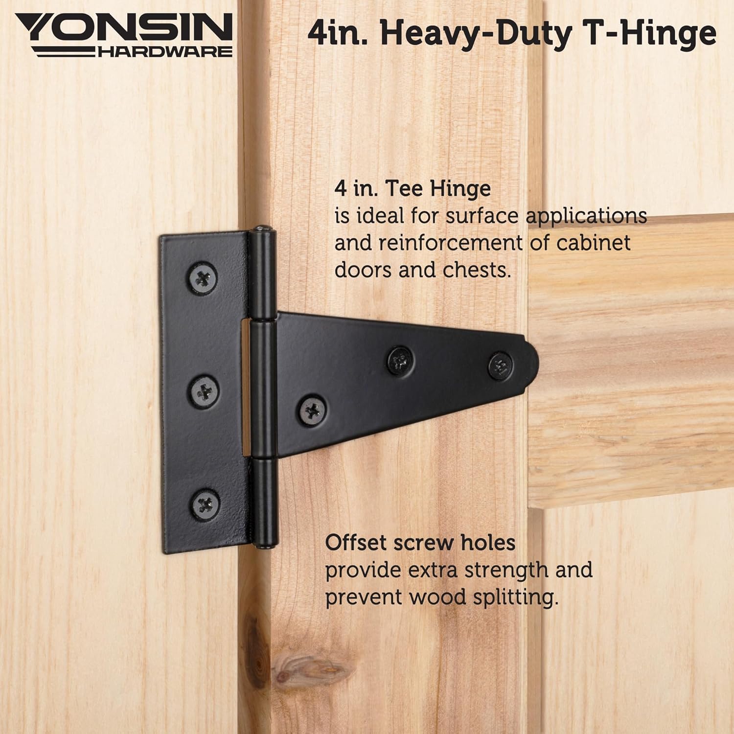 4" T-Strap Shed Door Hinges 4Pcs, Heavy Duty Black Tee for Wooden Fence Gate, Outdoor T Barn Door Gate Hardware, Wrought Hardware, 2mm Thickness